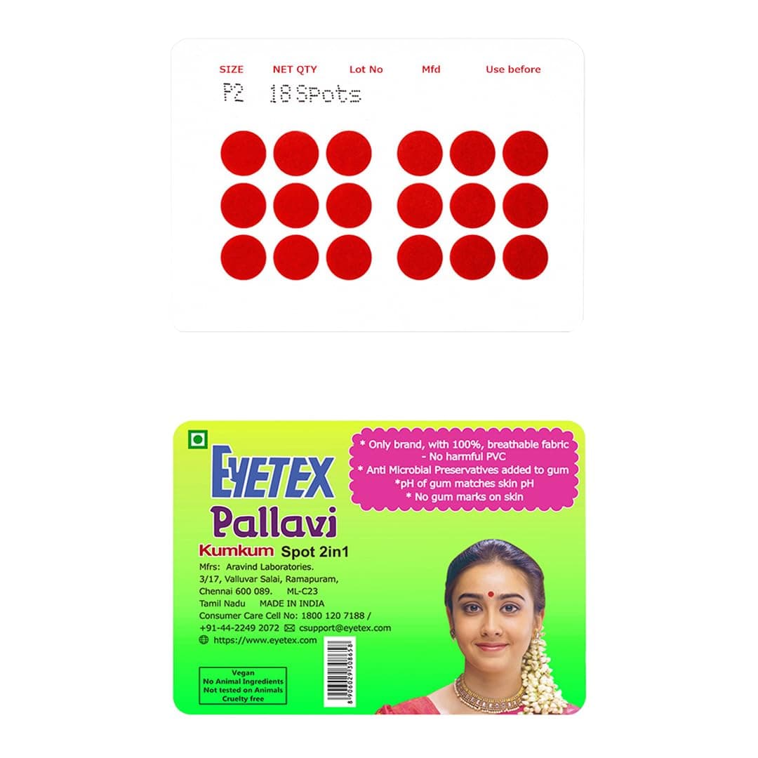 Eyetex Pallavi Sticker Bindi/Pottu|Round|Aloe Vera & Papaya Extracts|Breathable Non-Irritating Velvet Fabric|P2|Red|20 Flaps