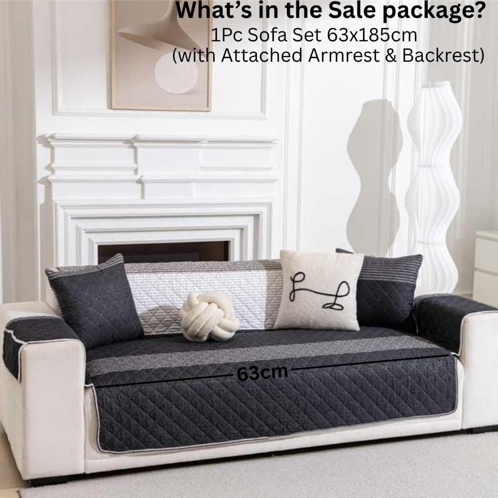HOMETHREADS Premium Style Anti Slip Sofa Cover Set | Cotton Sofa Slipcover | 1Pc Front Cover with Attached Armrest + 1Pc Back Cover