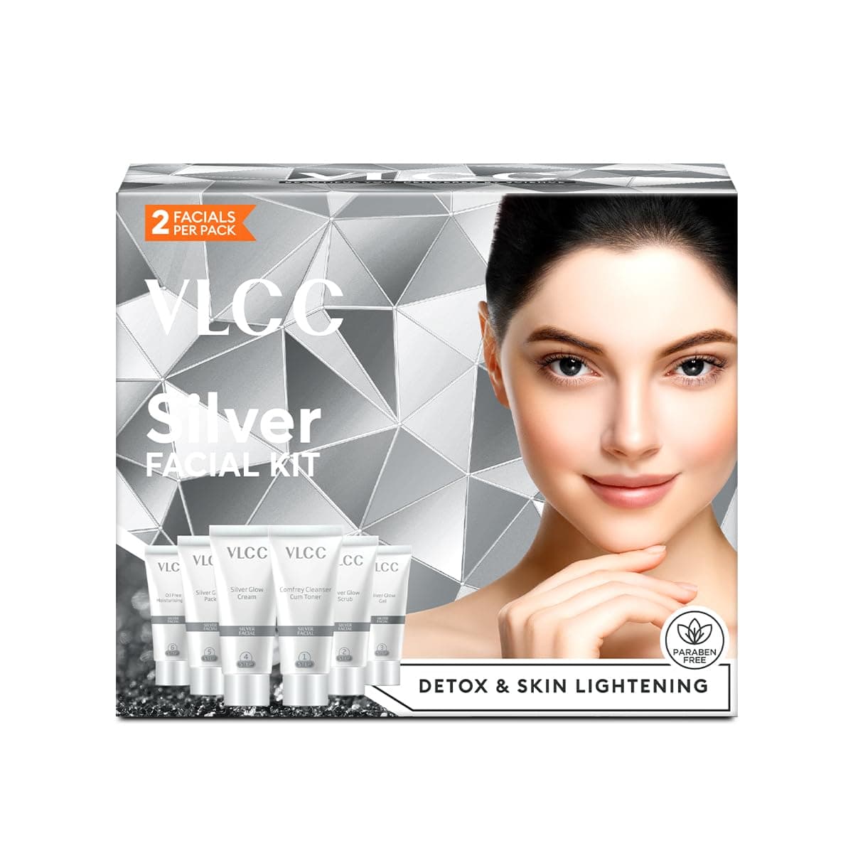 VLCC Silver Facial Kit - 60 g | Skin Purifying and Detoxing Facial. Excess Oil control. Helps balance pH & bright complexion. Silver Powder, Winter Cherry, Licorice Extract, Orange & Lemon Extract.
