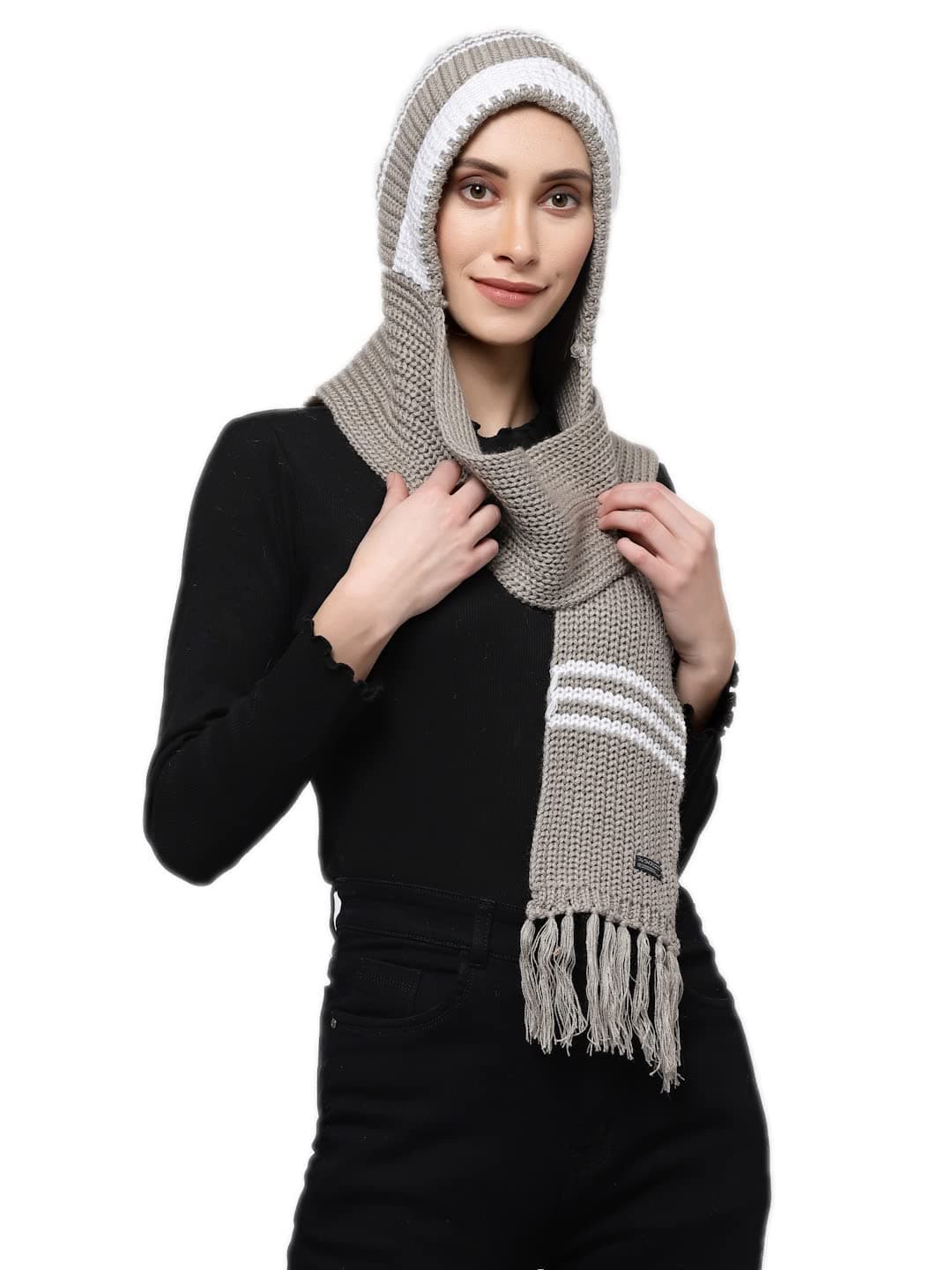 513 Men Acrylic Woolen Attached Cap Casual Warm Winter Wear Muffler Scarf Stole