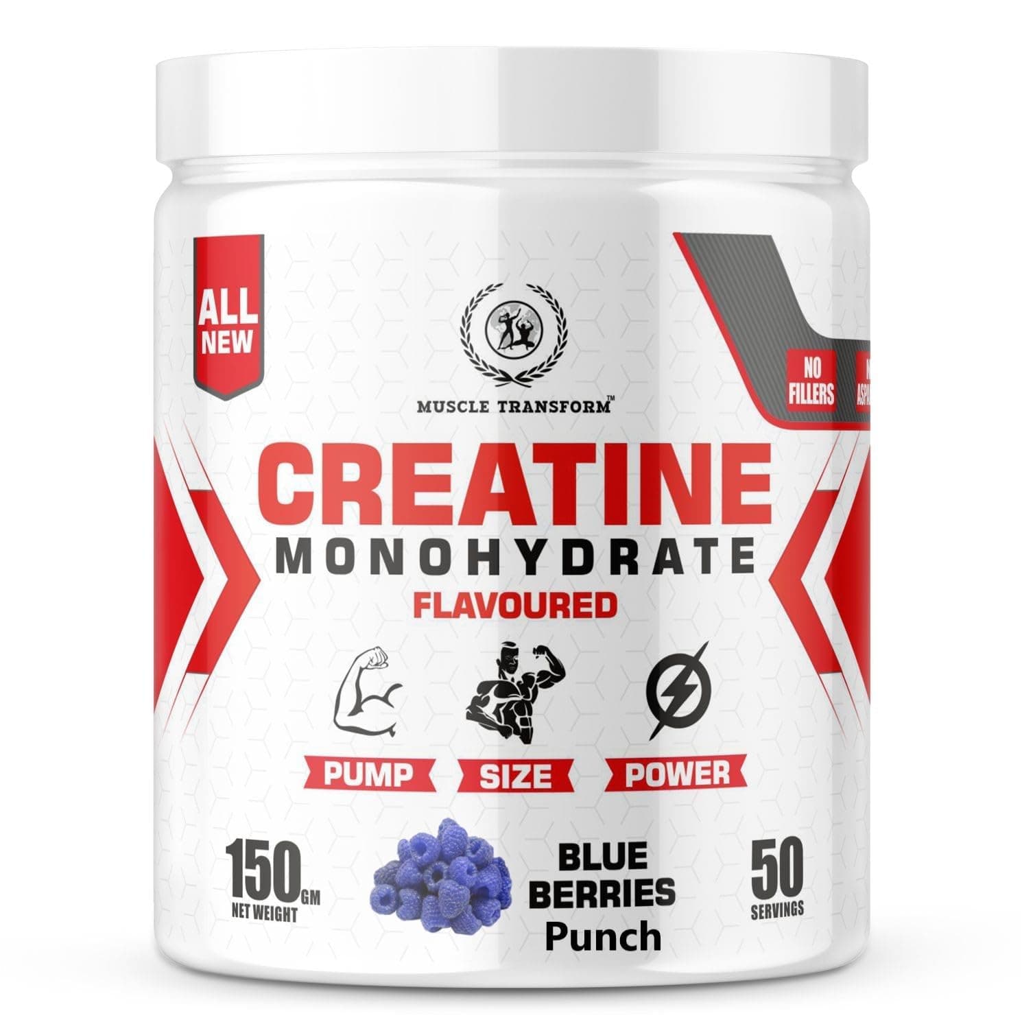 MUSCLE TRANSFORM Creatine Monohydrate, Strength, Reduce Fatigue, 100% Pure Creatine, Lean Muscle Building, Supports Muscle Growth, Athletic Performance, Recovery