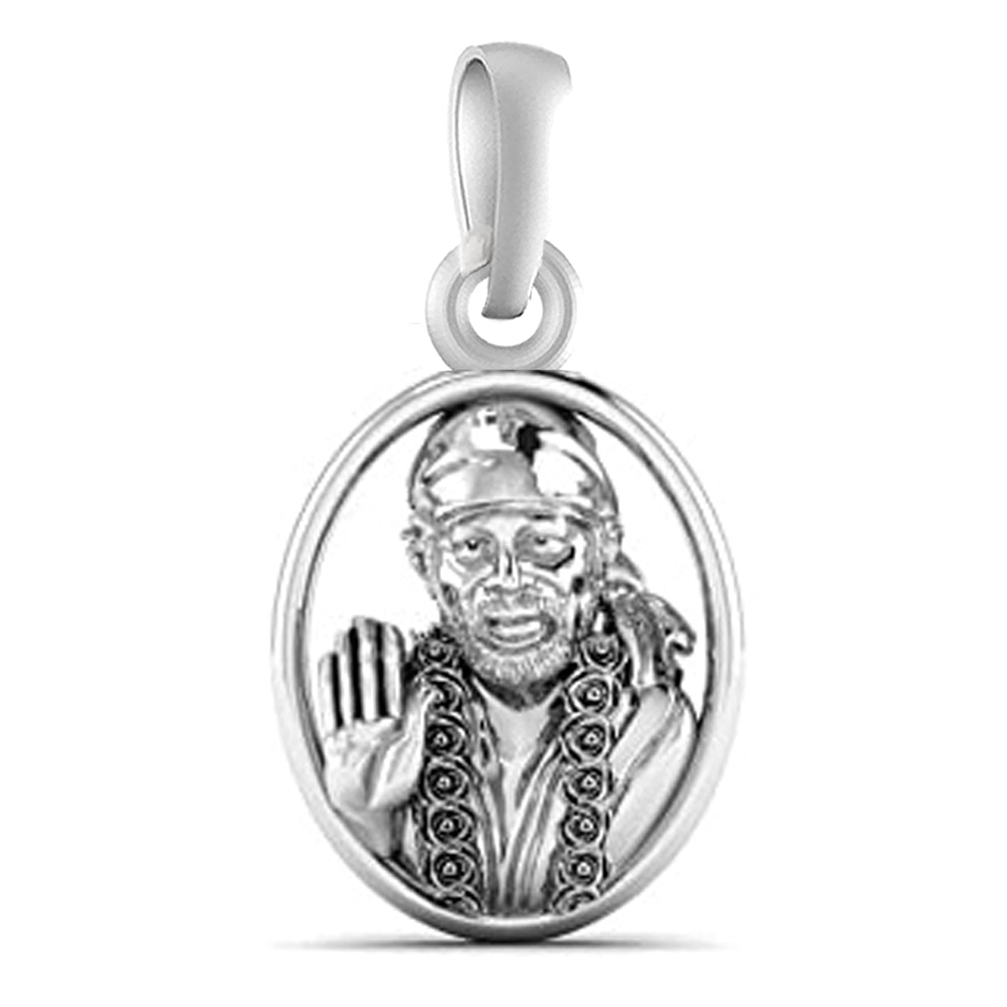 Akshat Sapphire Sterling Silver (92.5% purity) God Sai baba Pendant for Men & Women Pure Silver Lord Sai baba Locket for Good Health & Wealth