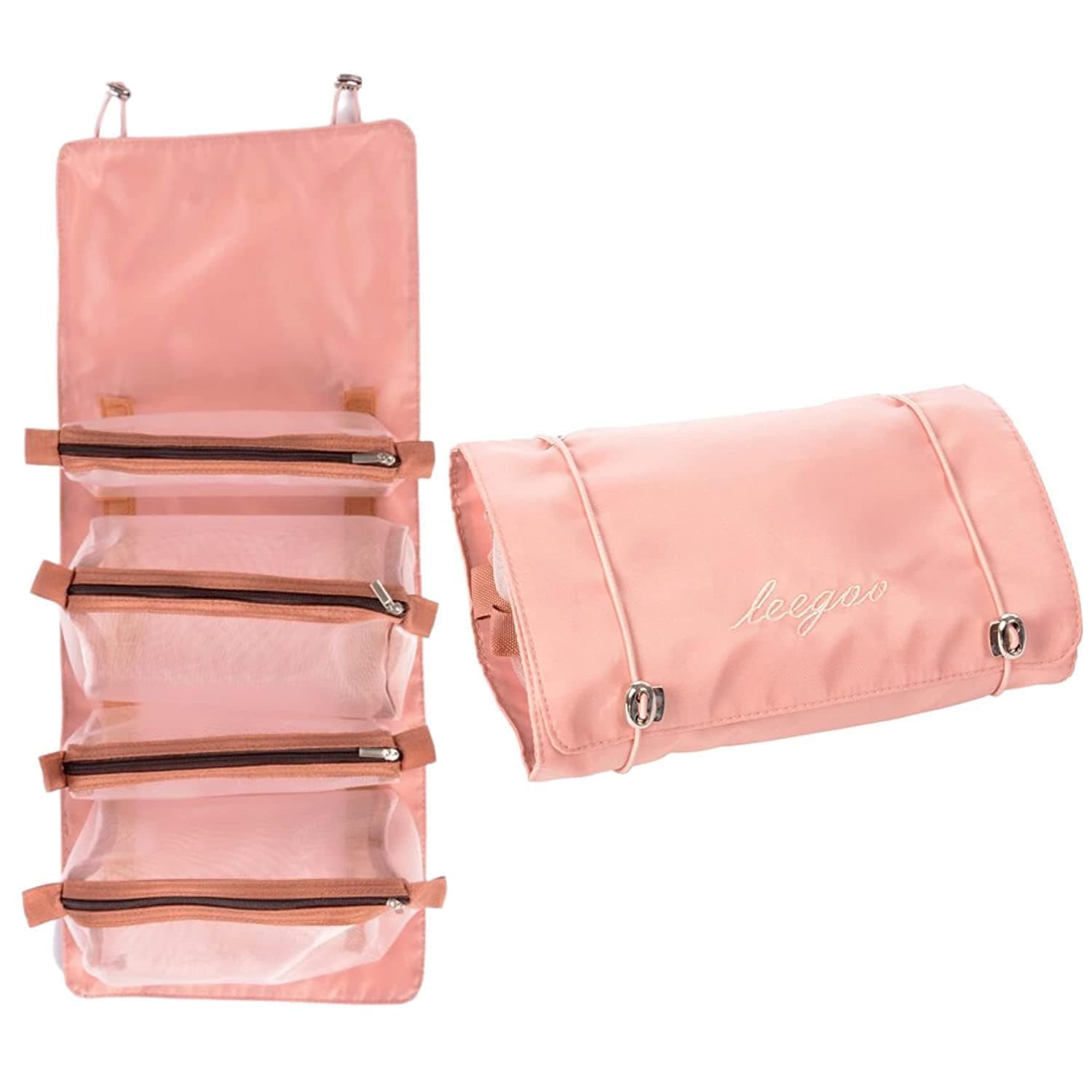 Roll-Up Makeup Cosmetic Bag with 4 Removable Pouches | Hanging Toiletry Organizer for Travel, Personal Care, Makeup | Makeup Bag | Makeup Cosmetic Accessories & Brushes