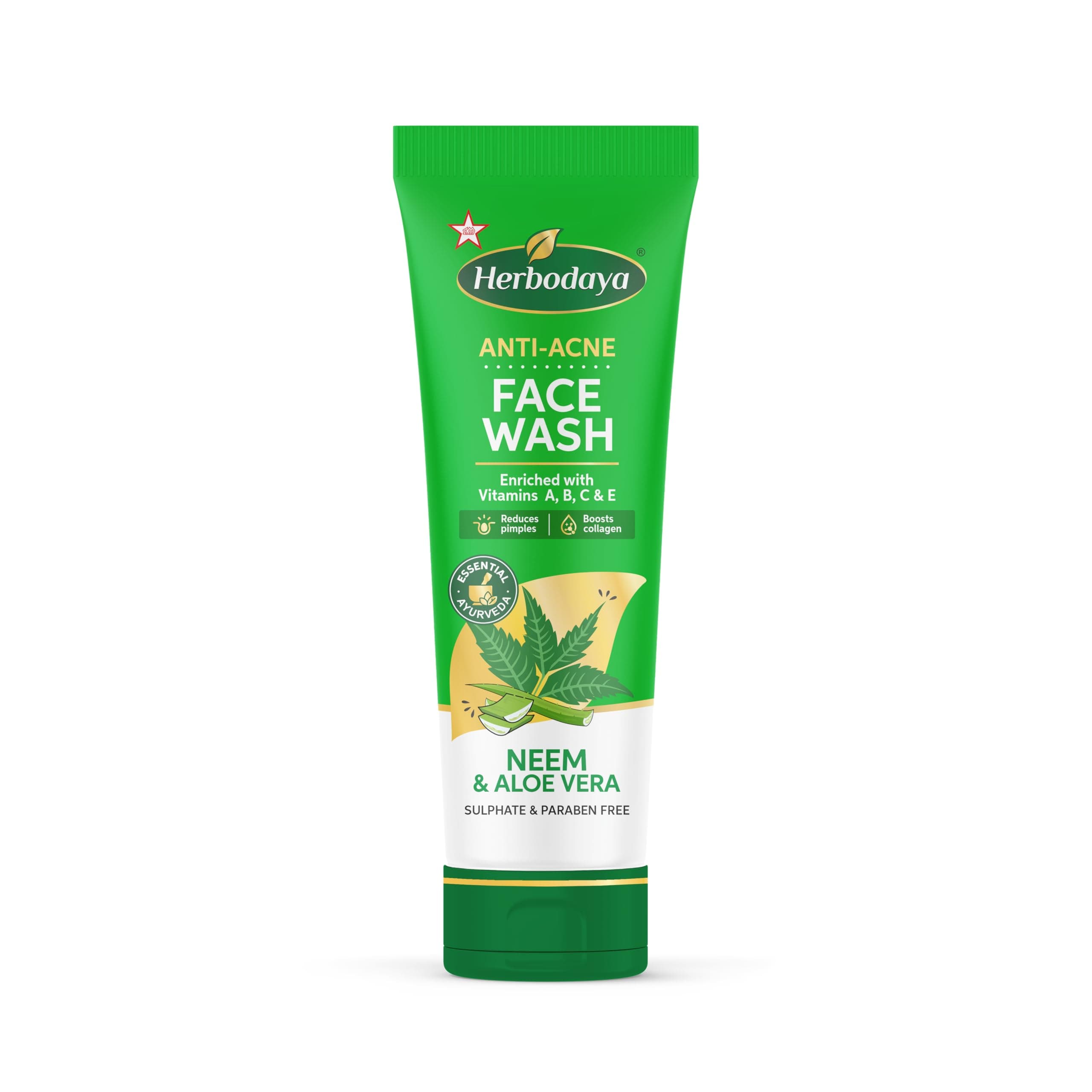 Herbodaya Anti-Acne Face Wash with Neem & Aloe Vera, Enriched with Vitamins A, B, C & E, Sulphate & Paraben Free