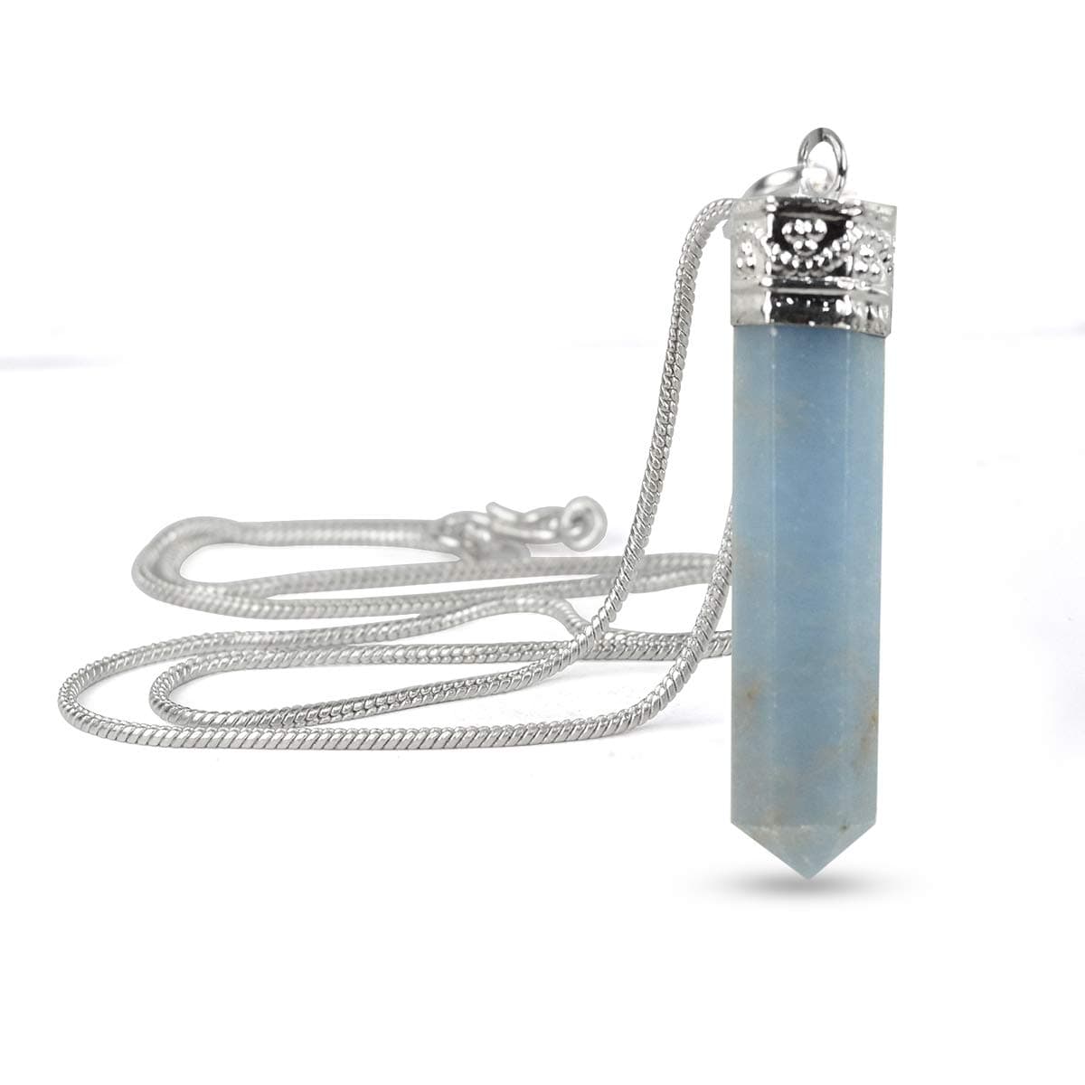 Crystu Angelite Pencil Shape Crystal Stone Pendant with Chain for Reiki & Crystal Healing - Size 30-35 mm (Blue)
