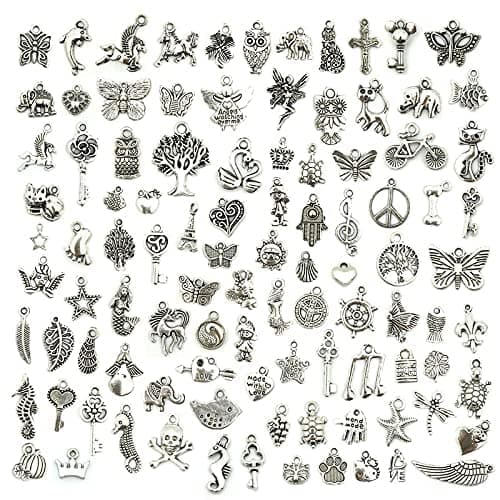 Street27® 100 Pieces Wholesale Bulk Lots Jewelry Making Silver Charms Mixed Smooth Tibetan Silver Metal Charms Pendants Animal figures DIY for Necklace Earring Bracelet Keyrings and Crafting