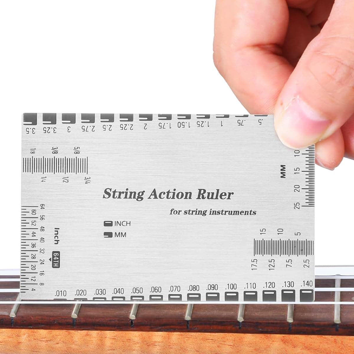 HASTHIP® String Action Ruler, Standard Stainless Steel Guitar Gauge With Etched Precision Scale, Durable Universal Gauge Ruler For Acoustic, Electric, Bass Guitars - Compact & Portable Design