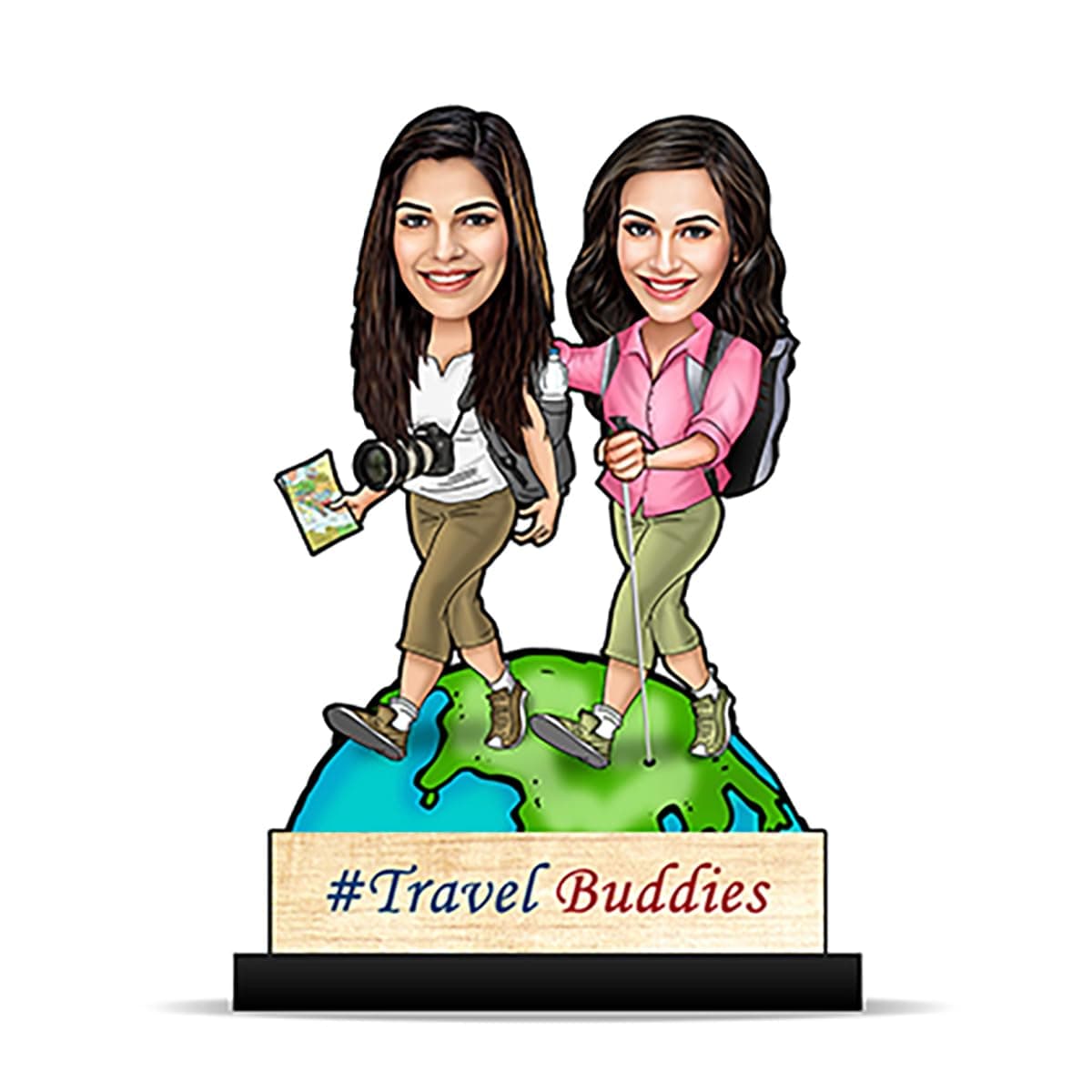 Foto Factory Gifts® Personalized Caricature Gifts for Best Friends Travel Girls Birthday Gift (Wooden_8 inch x 5 inch) CA0232