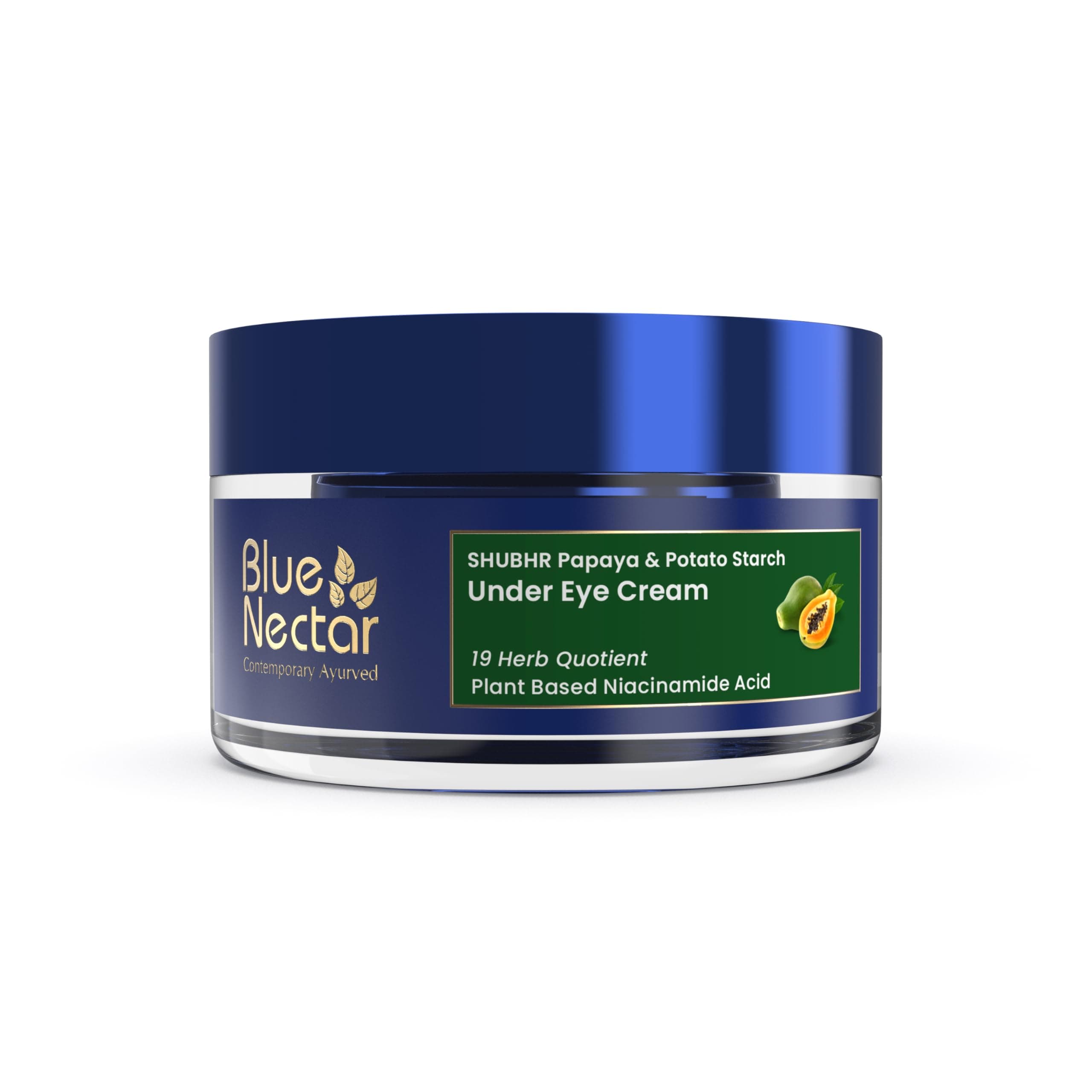 Blue Nectar Under Eye Cream for Dark Circles, Wrinkles, Fine Lines & Puffiness for Women | Natural Niacinamide from Papaya, Potato & Wheatgerm for Even Skin Tone (19 Herbs, 15g)