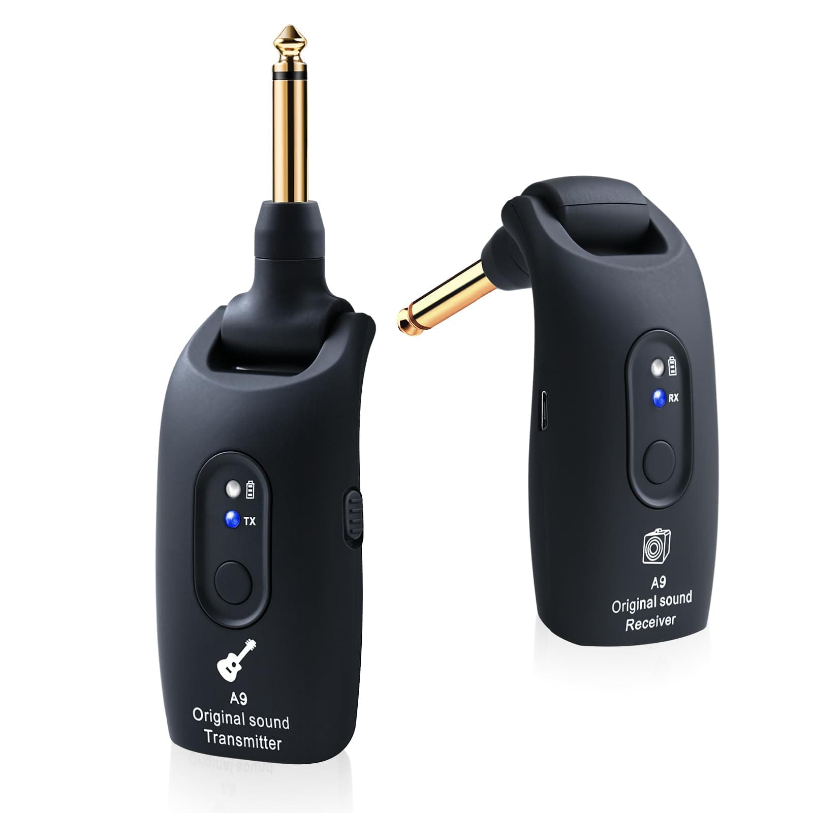 InGPARTNER 2.4GHz Wireless Guitar System Rechargeable Audio Wireless Transmitter Receiver for Guitar Bass Electric Instruments, Over 30 m/100 Feet Transmission, 280° Rotation, 4 Hours Woring
