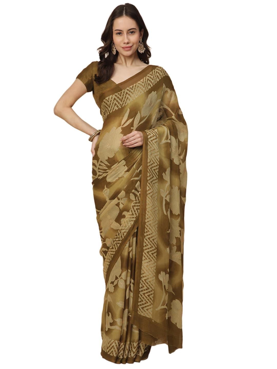 RATAN Women's Georgette Printed Saree with Unstitched Blouse Piece