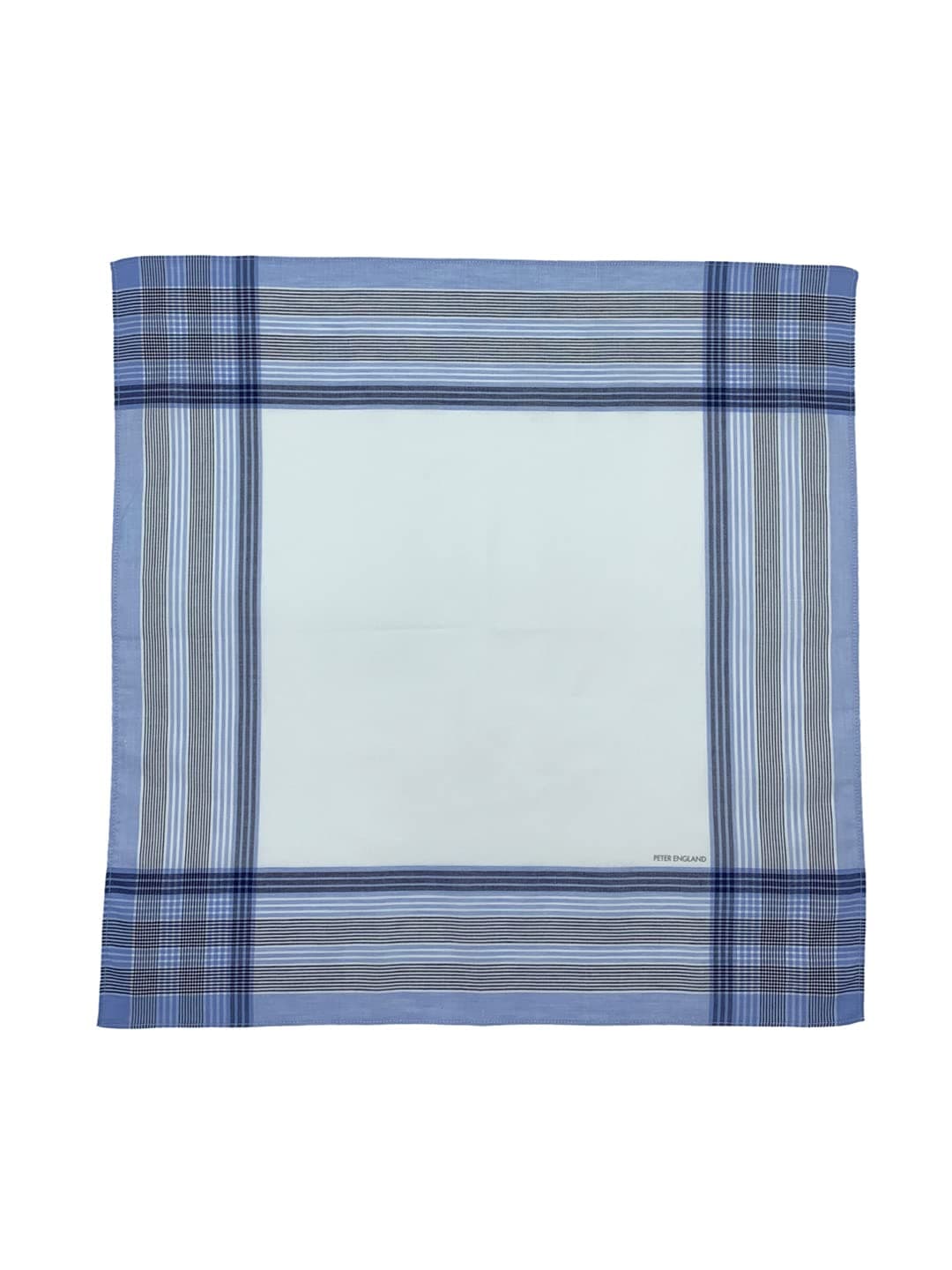 Peter England Men's Cotton Casual Style Color Border Handkerchief (Pack Of 3) White, Blue, Grey & Beige 45 x 45 cm