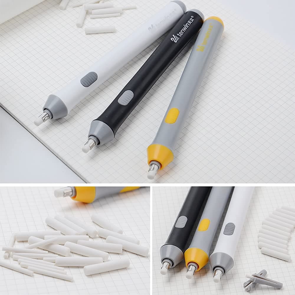 AmigozZ Electric Eraser Kit Automatic Pencil Eraser with 22pcs Additional Replaceable Rubbers (Diameter 2.3mm 10 pcs and 5mm 12 pcs) Color as per Availability.