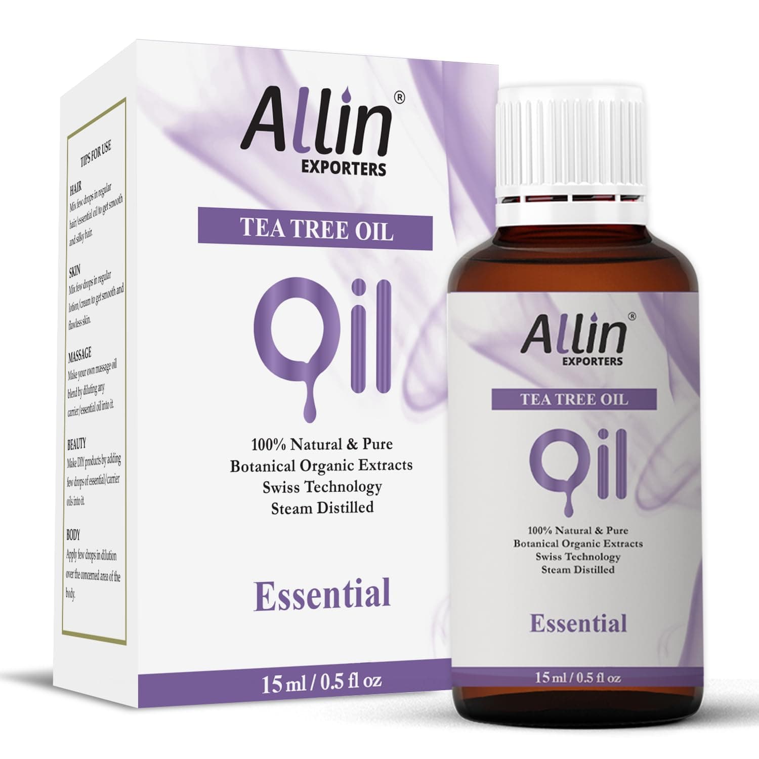Allin Exporters Tea Tree Essential Oil 15 ml | Aroma Oil for Home Fragrance & Aromatherapy | Crisp Fresh Aroma | Used in Ultrasonic, Ceramic & Reed Diffusers, Candles, Air Fresheners, Soaps