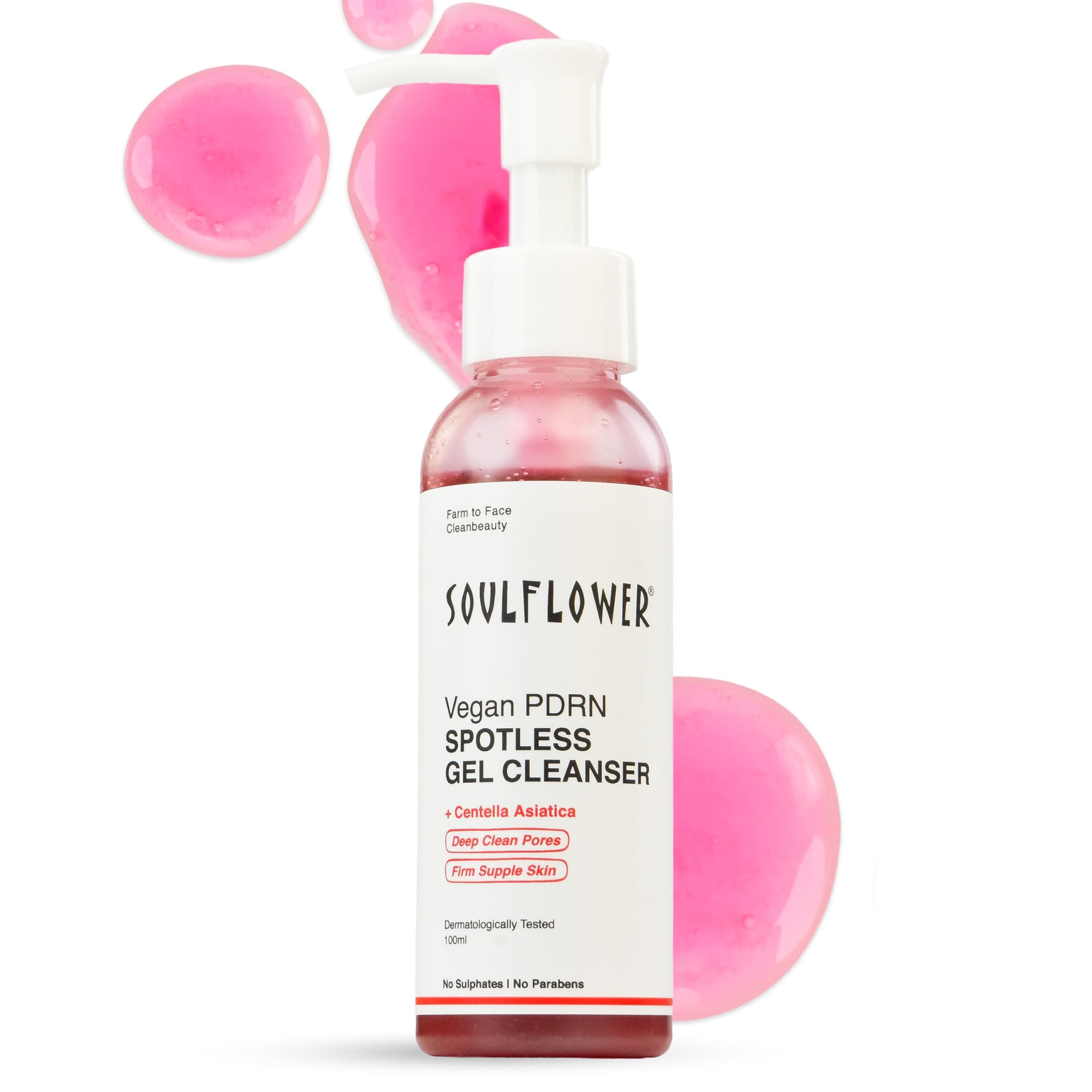 Soulflower Vegan Korean PDRN Face Wash, Spotless Gentle Gel Cleanser for Men & Women|Dermatologically Tested, Deep Cleans Pores, Fades Pigmented Spots, Reduces Acne with 0.1% Salicylic Acid 100ml