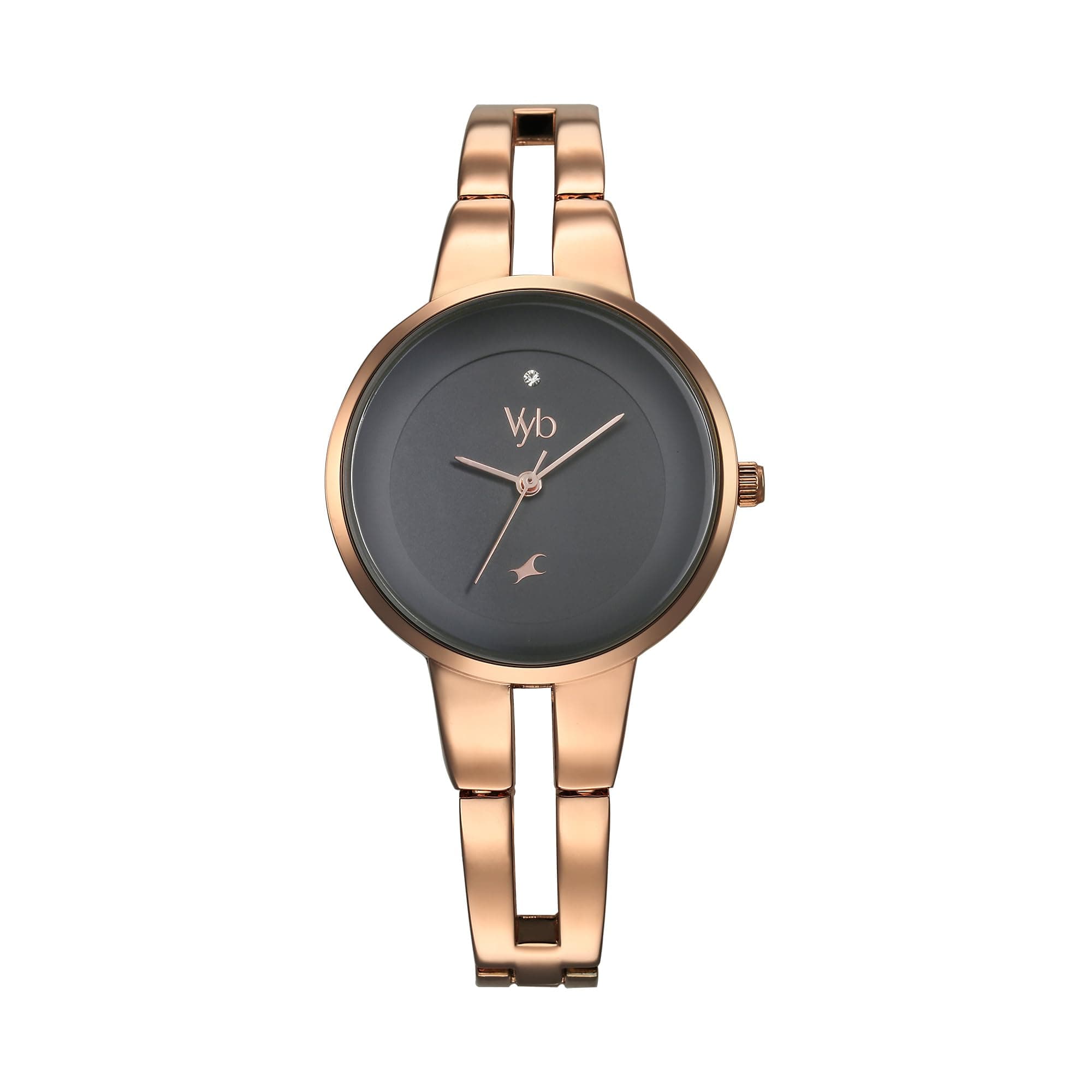 Fastrack Vyb Halo Quartz Analog Anthracite Dial Rose Gold Metal Strap Watch for Girls - FV60035WM01W