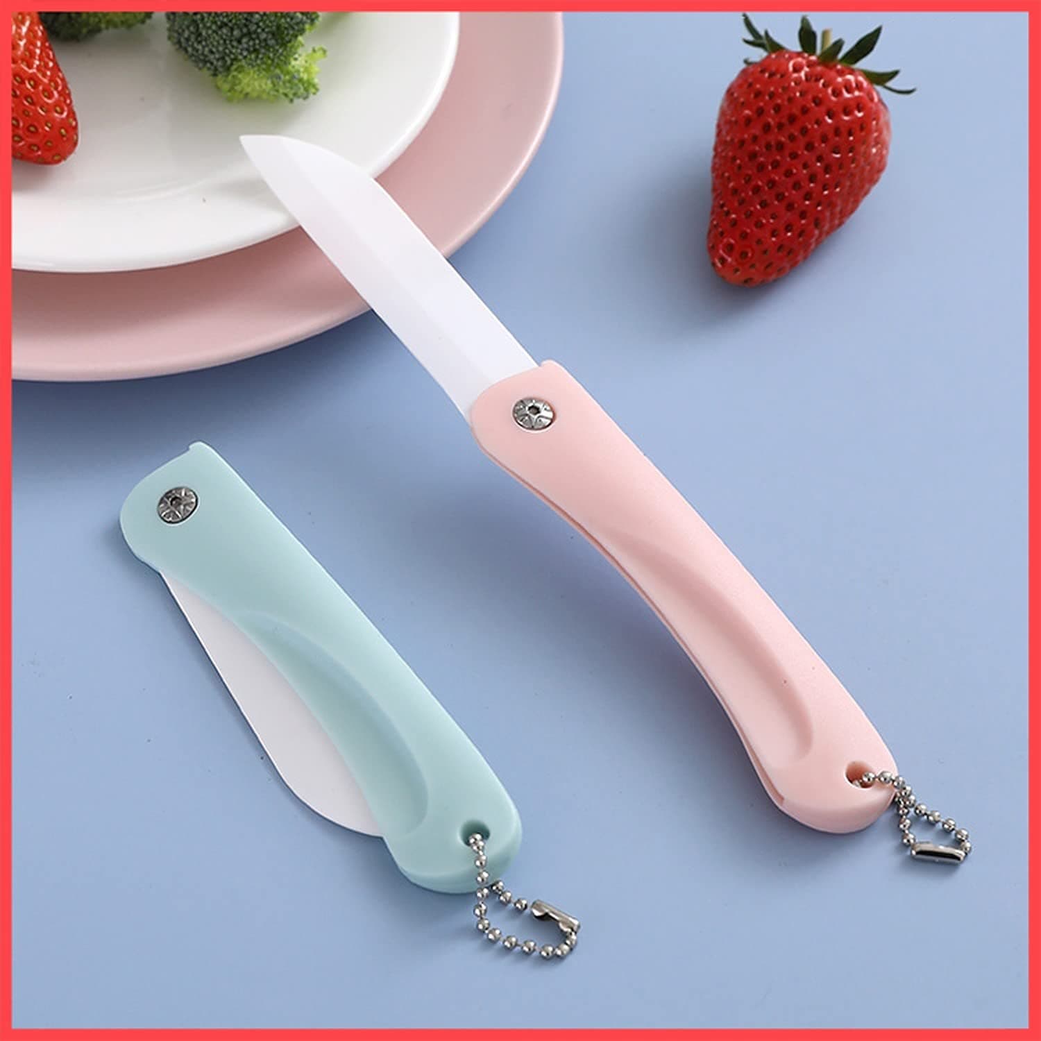 wolpin Ceramic Kitchen Knife 1 Pc | Portable Travel Fruit Vegetable Knife with Non Slip Handle and Blade Cover | Sharp Lightweight Utility Knife for Home Kitchen Blue