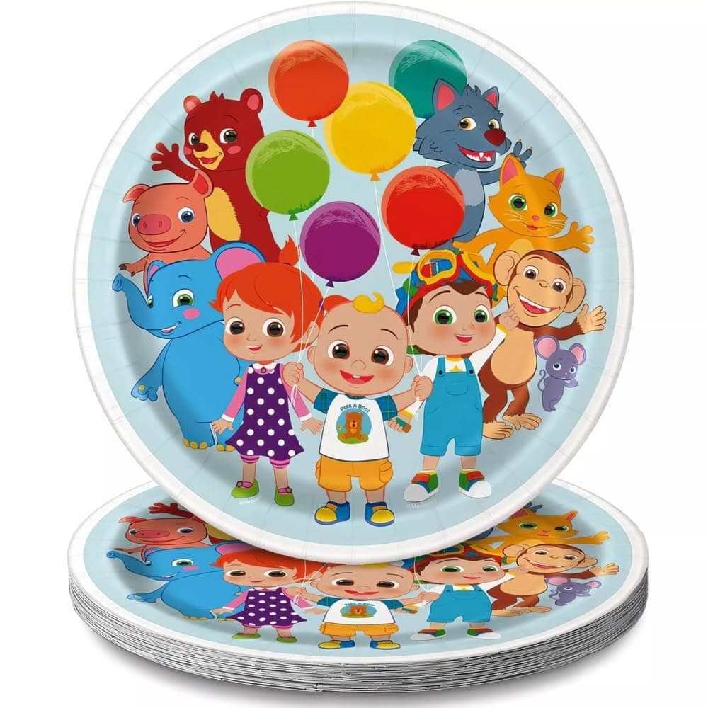 Unique Round Multicolor Cocomelon Dinner Plates - 9" (Pack of 8) - Disposable Paper Plates, Premium Salad Plates for Kids' Birthday Celebrations & Fun Family Gatherings