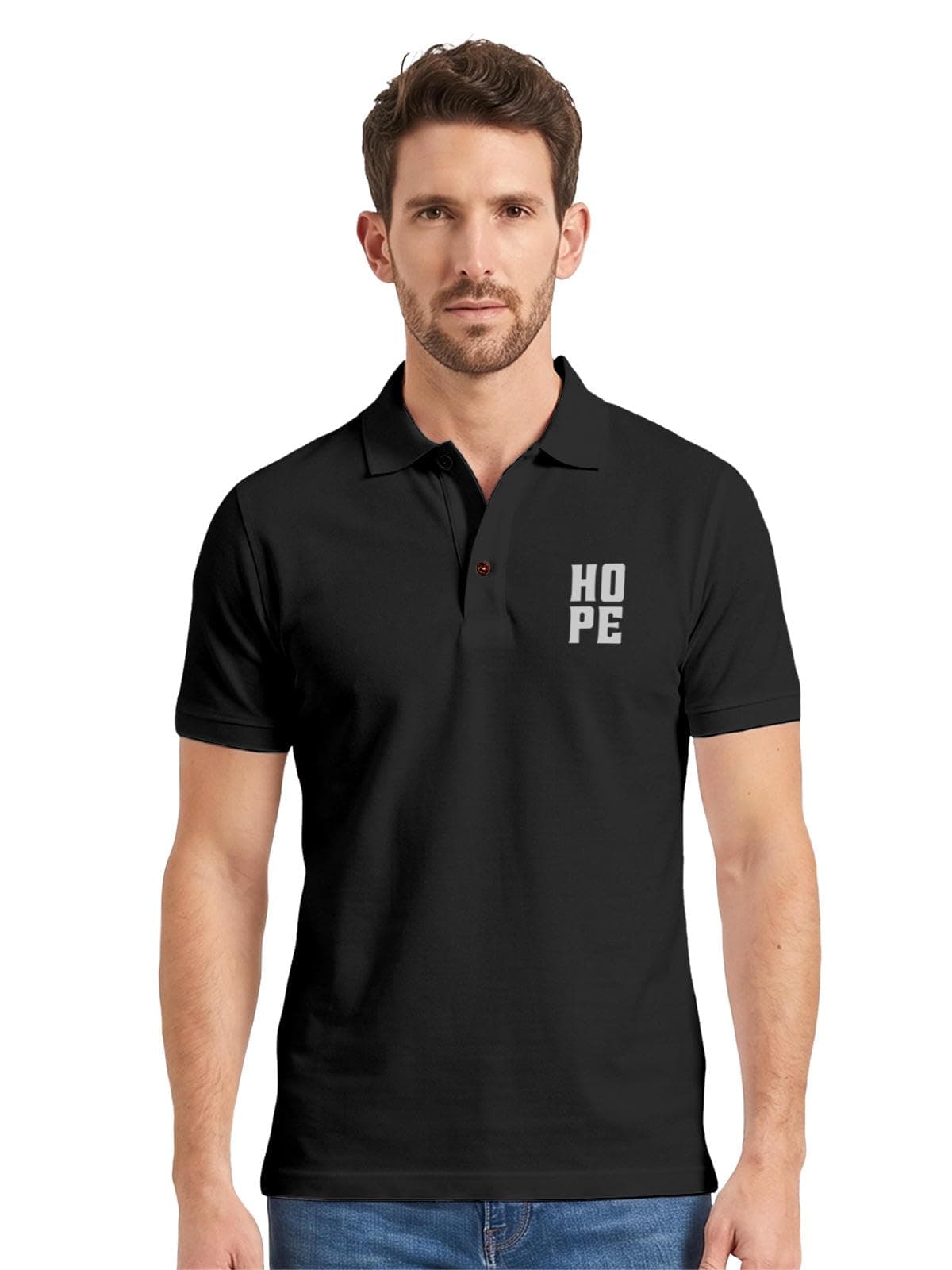FIGHTERHERO Polo T Shirt for Man | Cotton Rich Regular Fit Tshirt for Man | Men T-Shirts | Half Sleeves T Shirts for Men | Stylish Collar Polo Tshirts for Office | Hope Design - Black Color