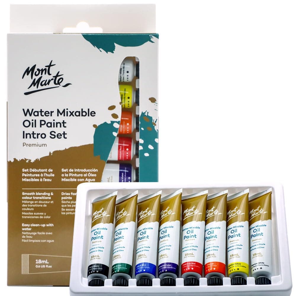 Mont Marte Water Mixable Oil Paint Set - 18ml, 8 Pieces (Multicolor)