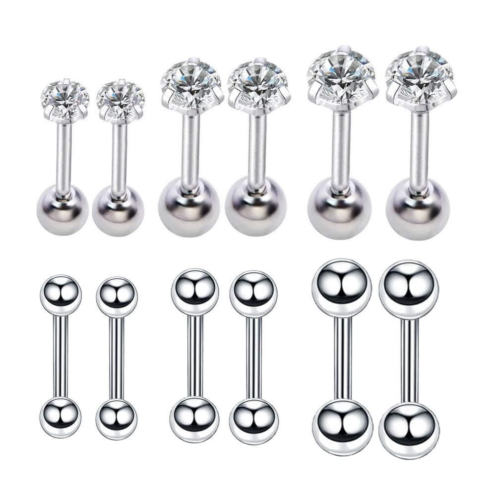 NewZenro Ball 20g Ear Cartilage Helix Surgical Stainless Steel Tiny CZ Studs Earrings Tragus Huggie Barbell Screw Backs Auricle Piercing Jewelry Set 3mm 4mm 5mm