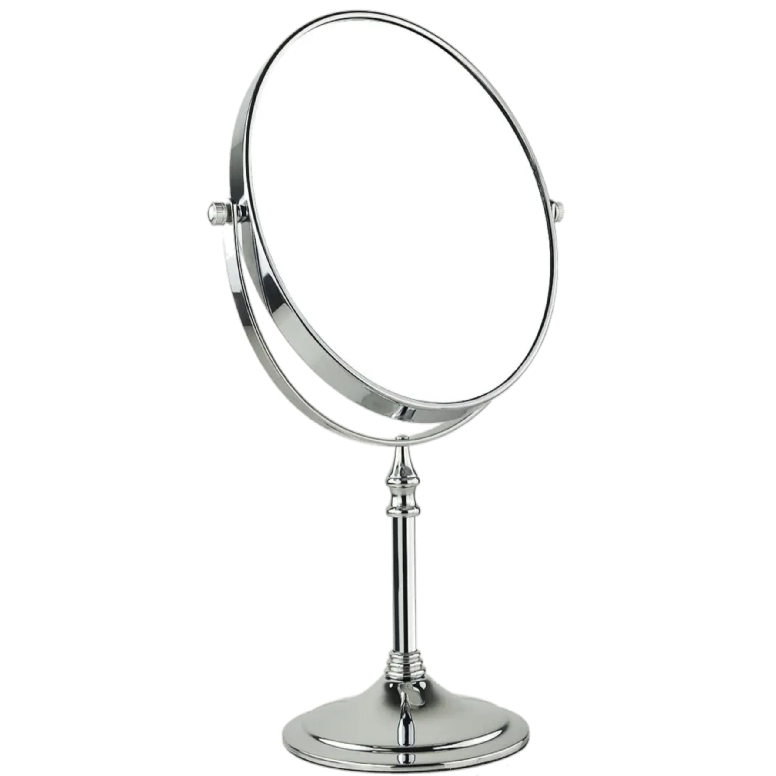 FLEXER Dual Sided Magnifying Tabletop Mount Oval Plastic Frame Mirror 5X And 1X Make Up Mirror Portable Table Mirrors With Stand For Woman&Man Chrome Finish (Silver)
