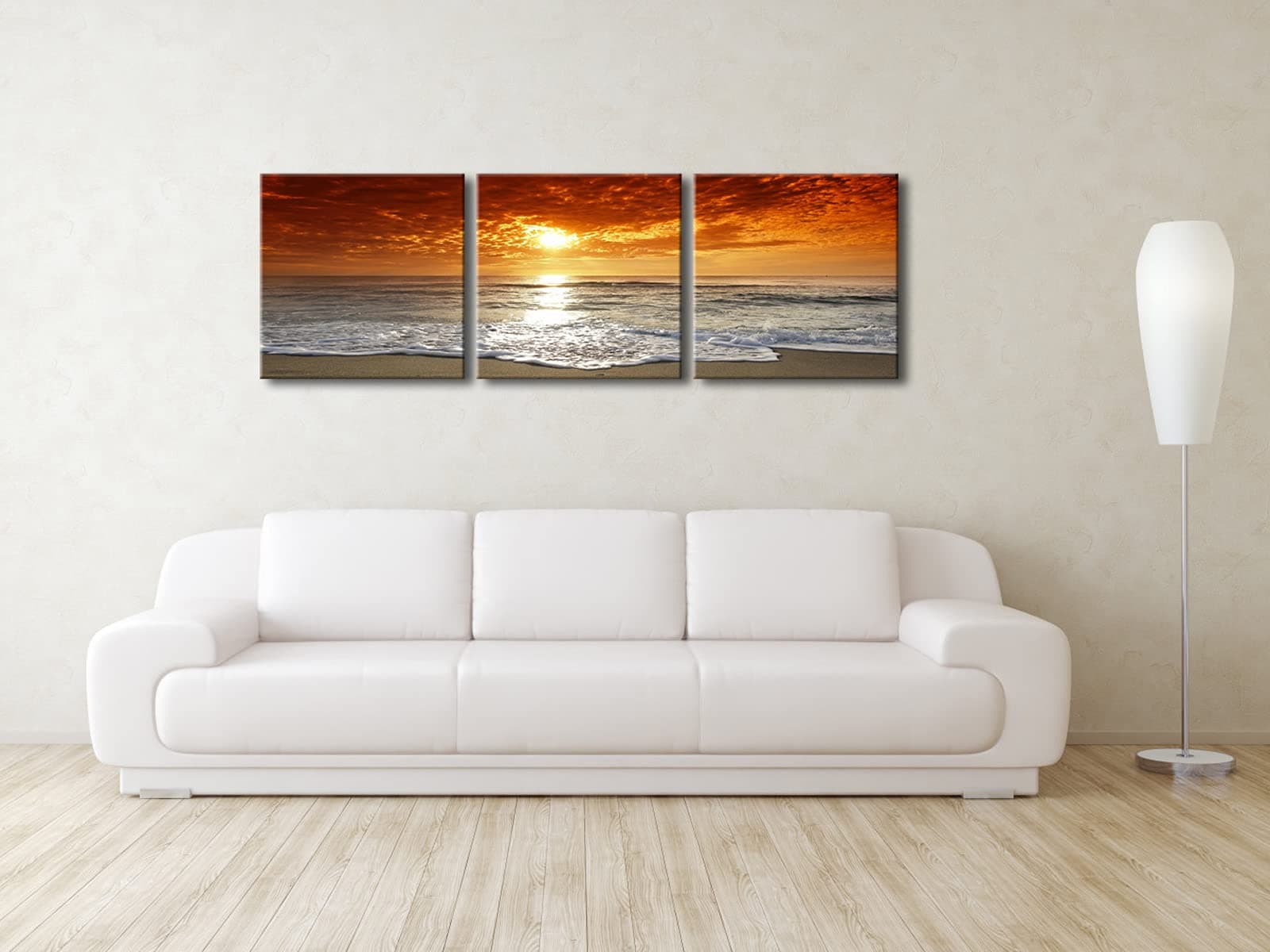 Pyradecor Grand Sight 3 Panel Modern Stretched and Framed Seascape Giclee Canvas Prints Contemporary Sea Beach Pictures Paintings on Canvas Wall Art for Living Room Bedroom Home Decorations AH3045