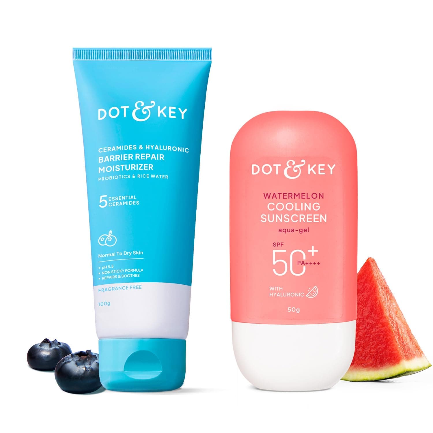 Dot & Key Ceramides & Hyaluronic Skin Barrier Repair + Face Cream-100g & Dot & Key Watermelon Cooling Sunscreen Spf 50 Pa+++ - 50g | For Normal Skin | For Women & Men