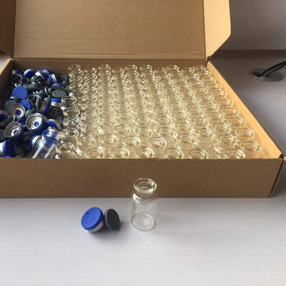 100Pcs 10ml Vials, 100Pcs Plastic-Aluminum Flip Off Caps Rubber Stoppers