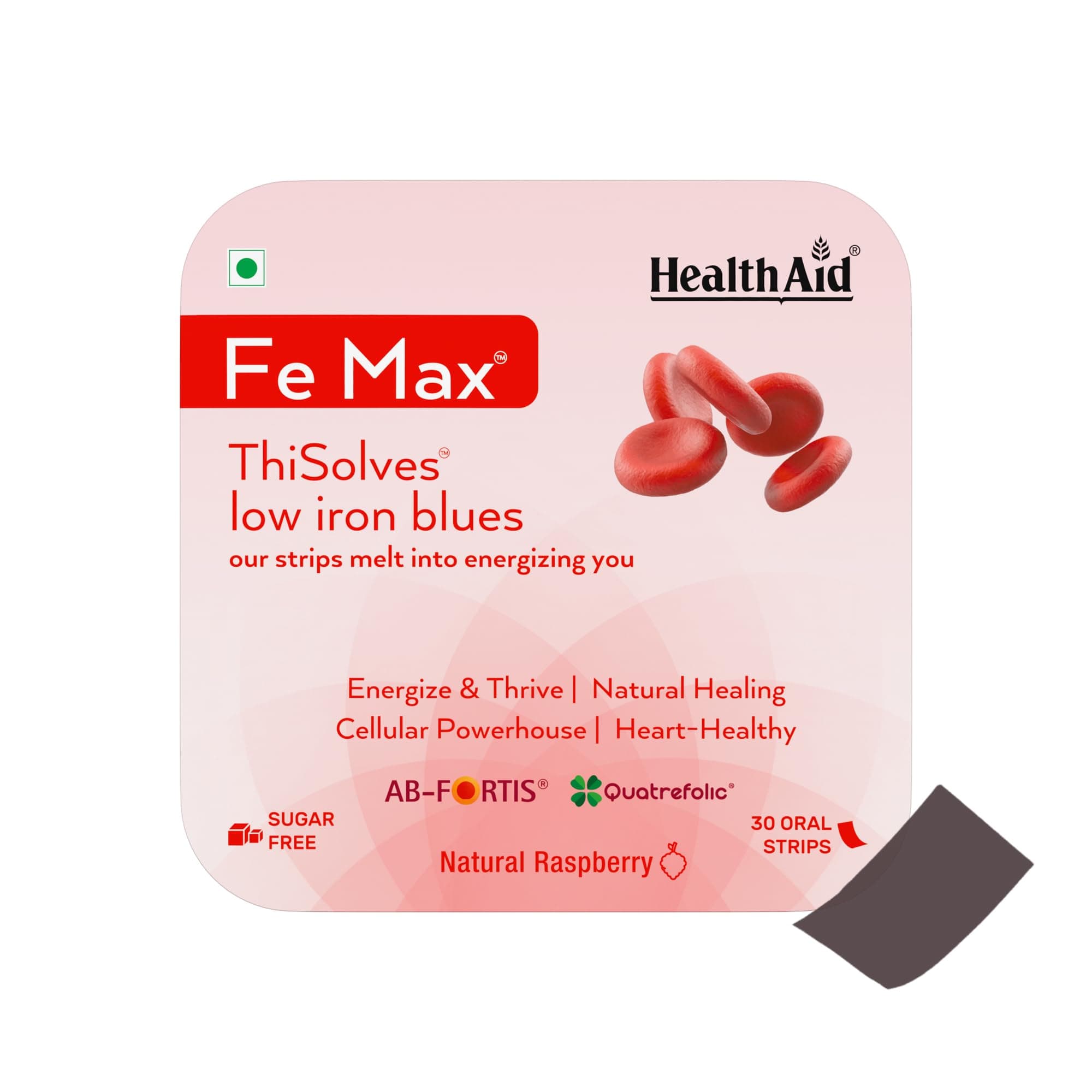 HealthAid® Fe Max ThiSolves - 30 Oral Strip | Iron & Folic Acid Supplement with Vitamin C, Zinc, Beetroot Extract | Haemoglobin Supplement For Women & Men
