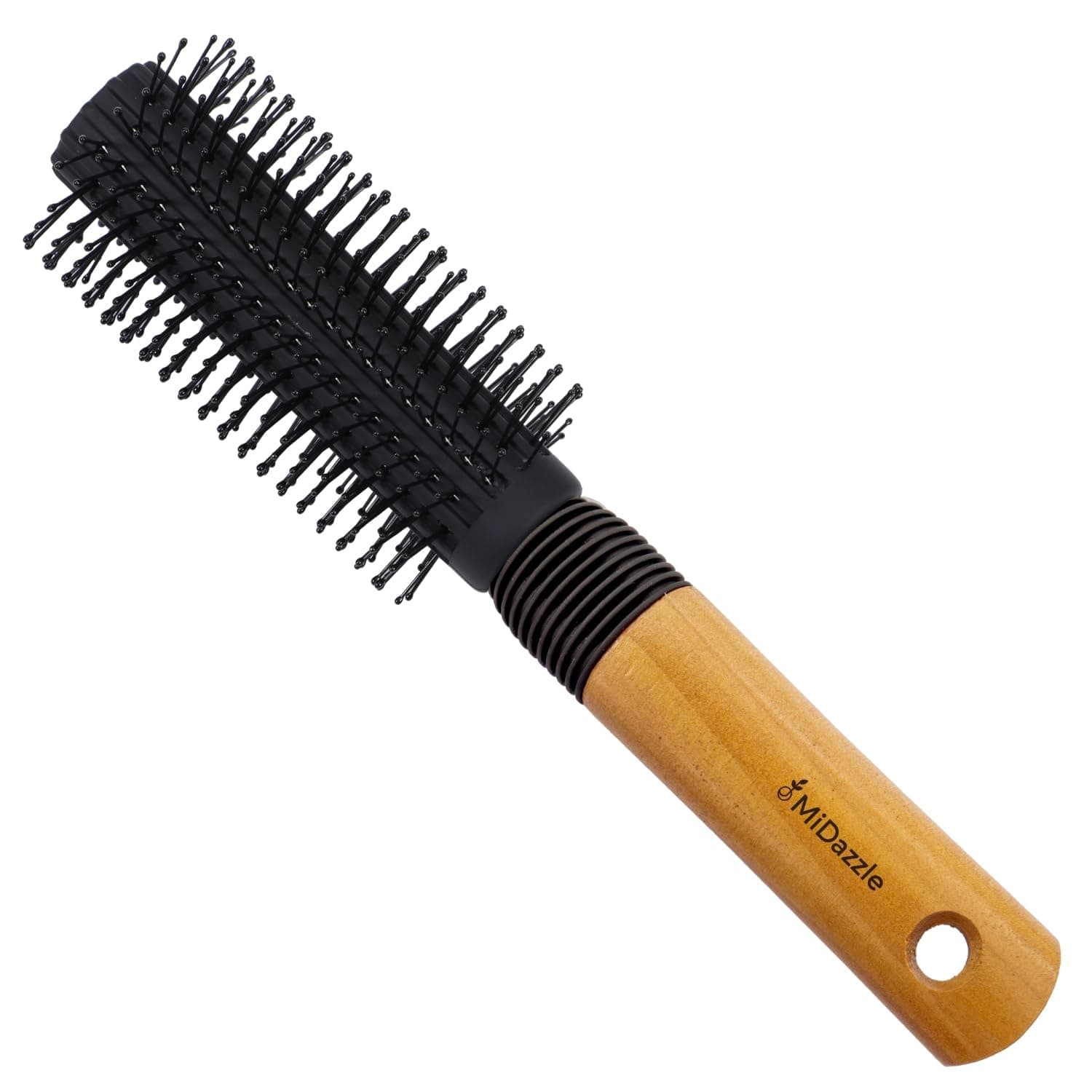 Midazzle Premium Round Hair Brush with Wooden Handle for Styling, Detangling and Grooming for Men and Women |Straightens & Detangles Curly Hairs | Reduces Hair Breakage and Promotes Hair Growth | Best Hair Brush for All Hair Types (MIHB0037)