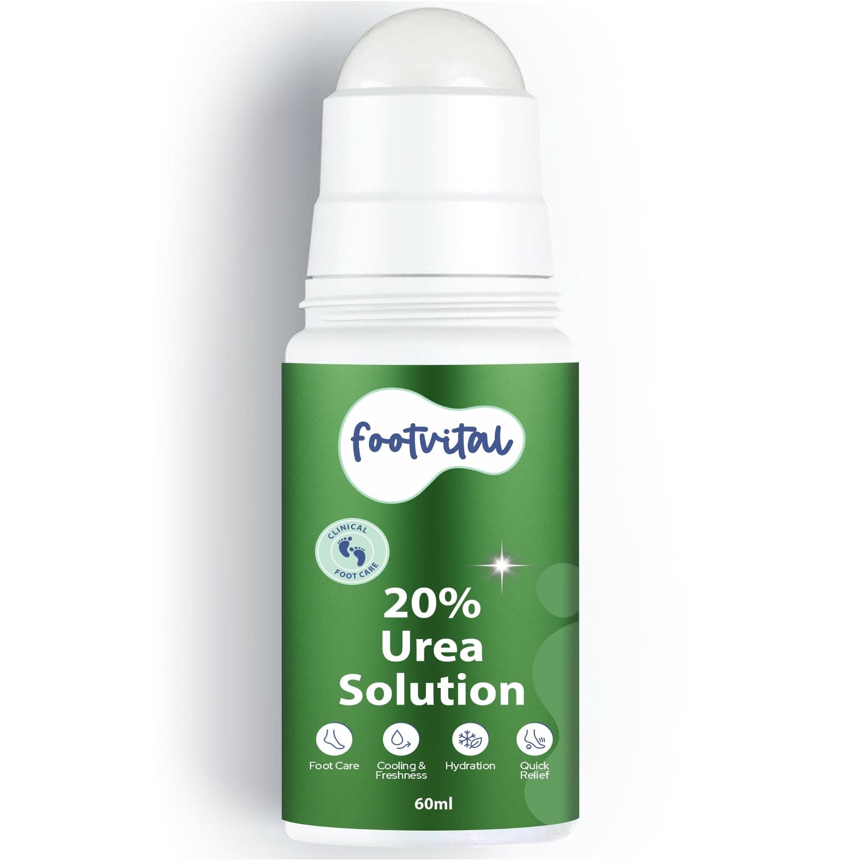 Footvital 20% Urea Foot Roll-On 60ml | intensive care for dry & cracked heels | cooling & deep moisturising formula with Lactic Acid & Wheat Germ Oil | daily foot care for men & women