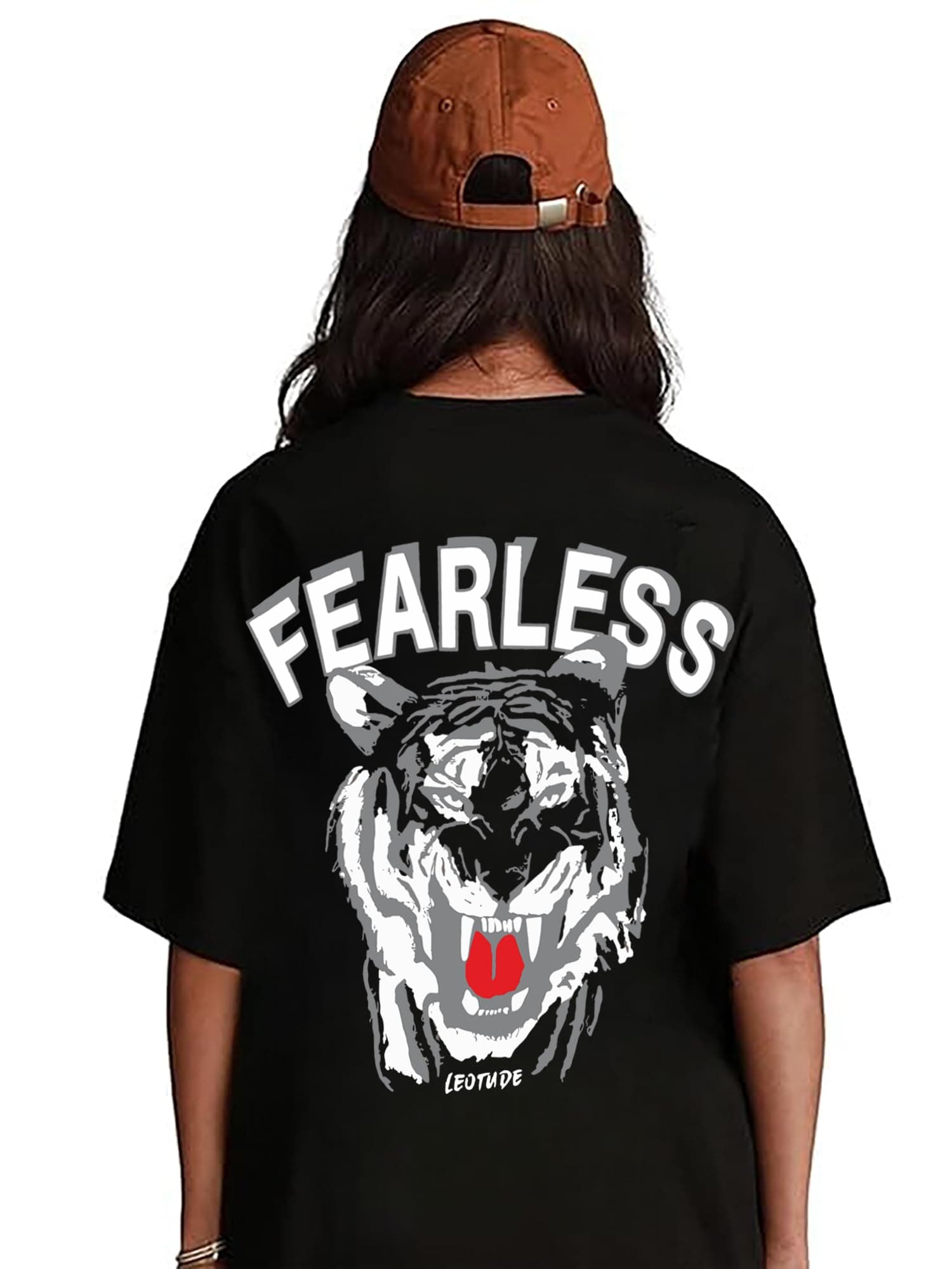 LEOTUDE Women's Cotton Oversized Fit Short Sleeve with Round Neck, Oversized Longline Drop Shoulder, Back Printed T-Shirt
