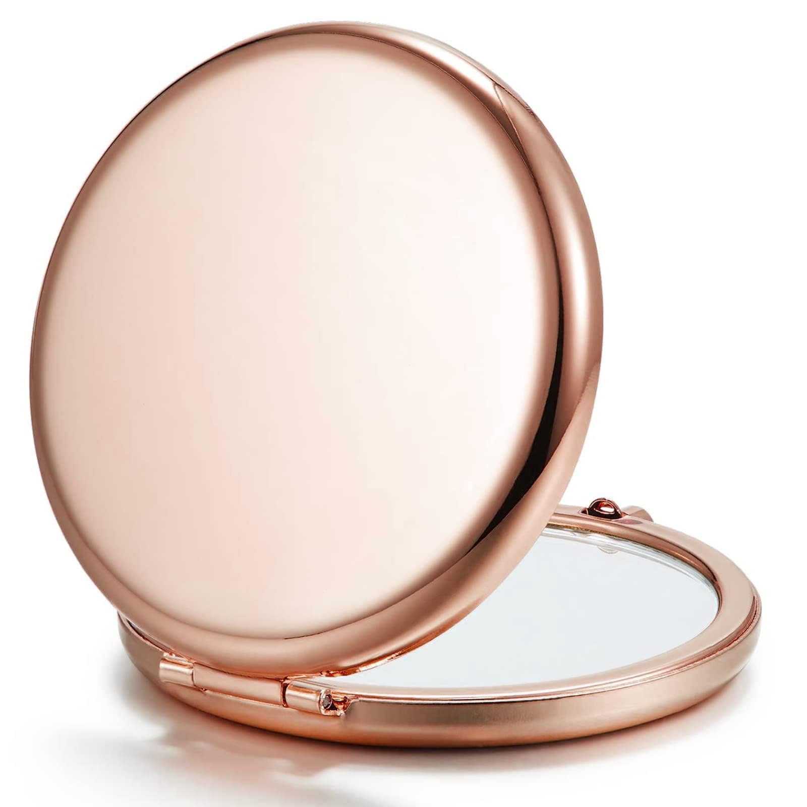 Getinbulk Compact Mirror Bulk, Double-Sided 1X/2X Magnifying Metal Pocket Makeup Mirror (Round, Rose Gold, 2.5"L x 2.5"W)