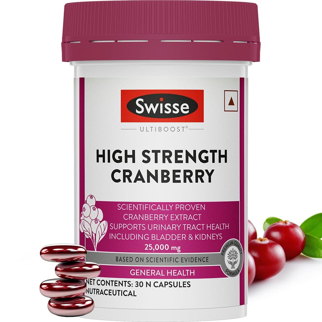 Swisse High Strength Cranberry for PCOS, PCOD & UTI - 25000mg Cranberry Extract, Antioxidant Rich Supplement Supports Bladder & Kidney Health (30 Tablets)