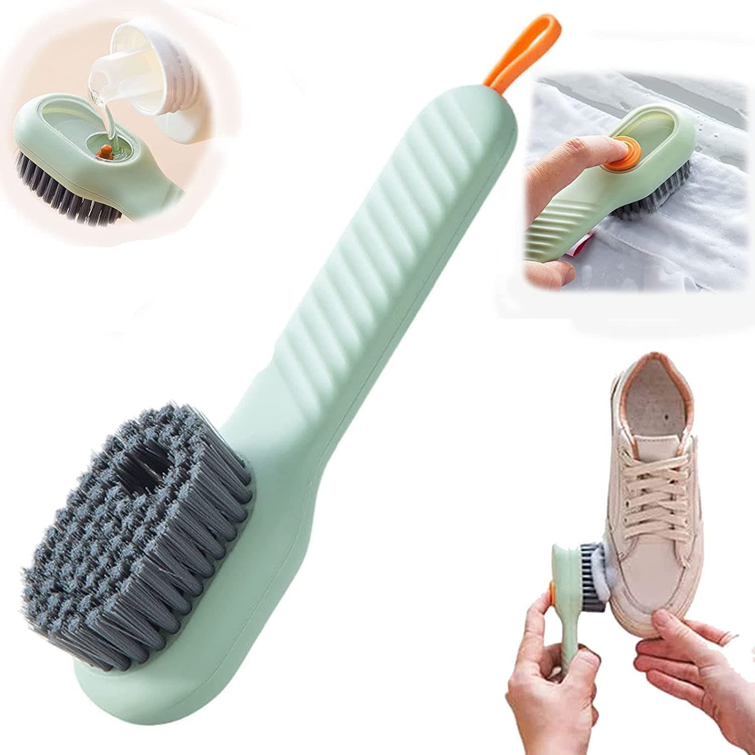 Scholazs Soap Dispensing Cleaning Brush with Handle Scrubbing Reusable Washing Shoe Brush for Shoes Clothes Cleaning (Pack of 1)