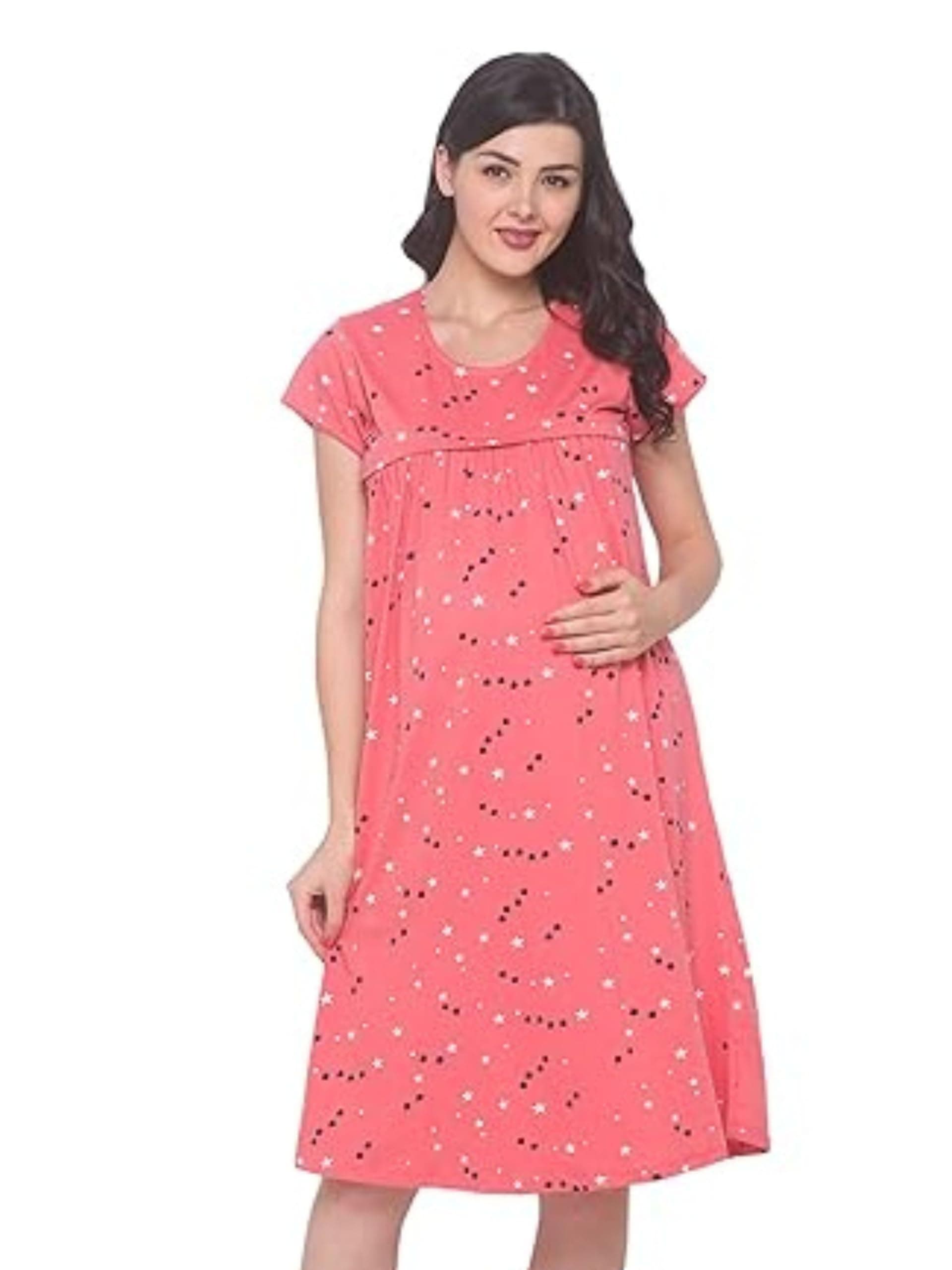 AV2 Women's Cotton All Over Print Knee Length Maternity Feeding Nighty