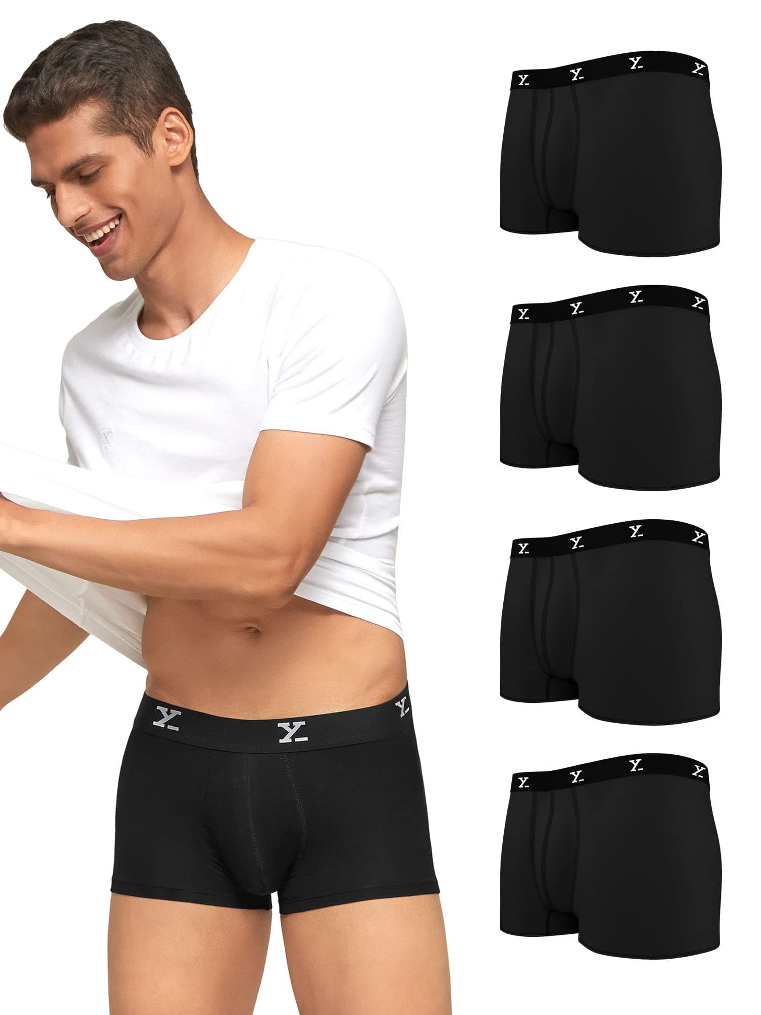 XYXX Men's CloudSoft Micro Modal Trunks| Snug Fit, 4-Way Stretch, Anti-Roll & No-Marks Waistband Underwear for Men Combo (Pack of 5)