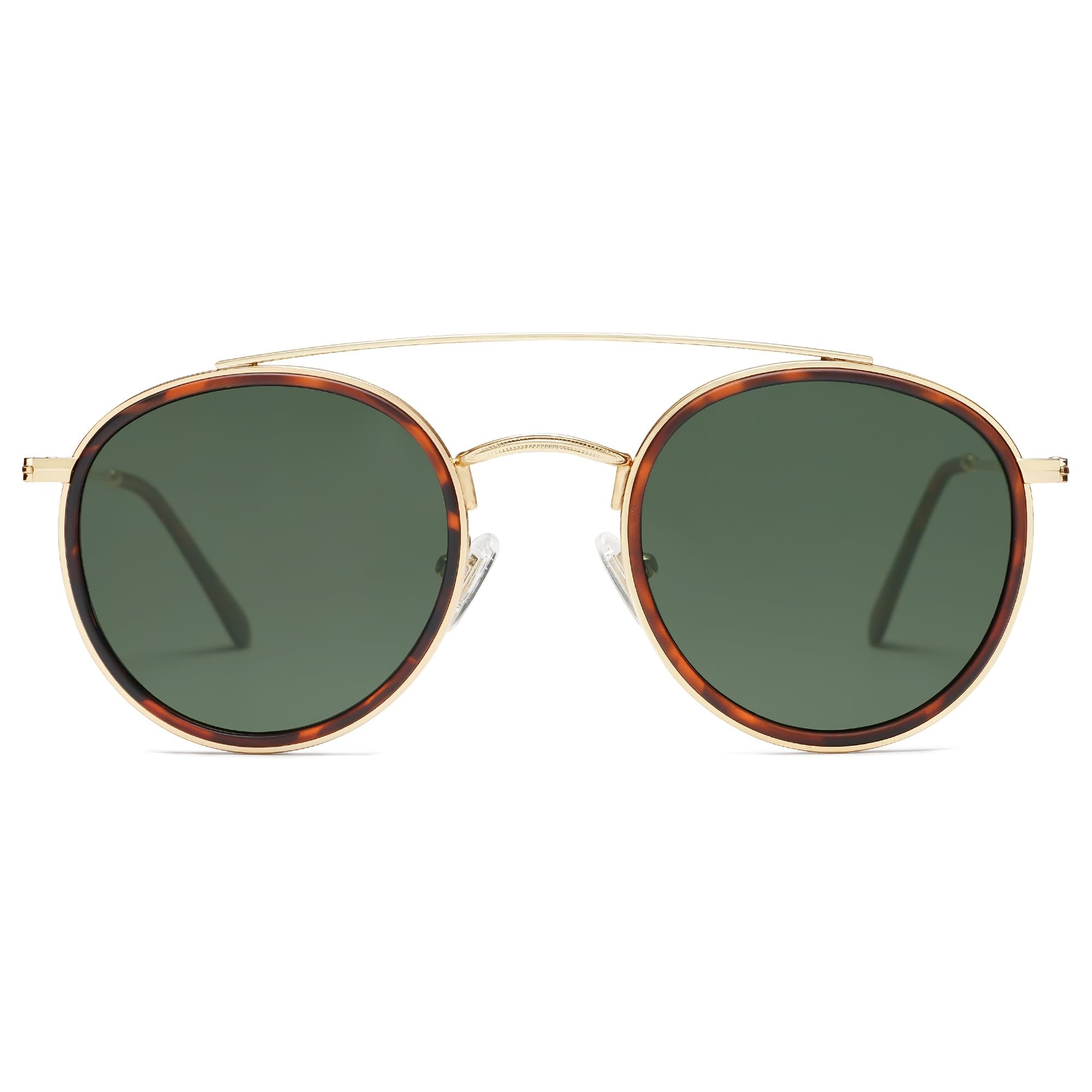 SOJOS Small Round G15 Polarized Mirrored Lens Double Bridge Gold Frame Men's Sunglasses (SUNSET SJ1104) - Pack of 1