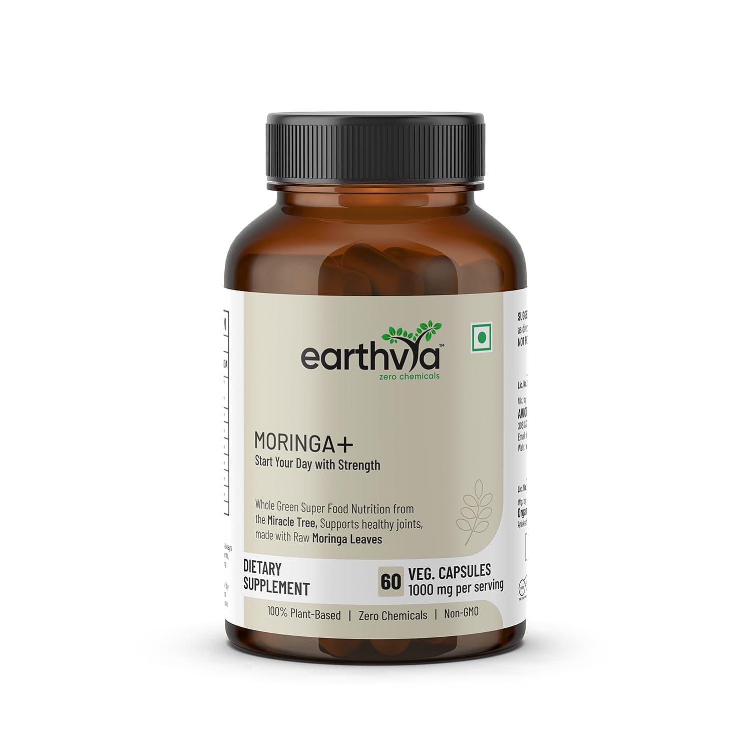 EARTHVYA Moringa Capsules 1000mg | Pure Organic Moringa Oleifera Leaf Powder | 100% Plant-Based Superfood | Rich in Vitamins, Minerals & Antioxidants | No Chemicals, No Additives | 60 Veg Capsules