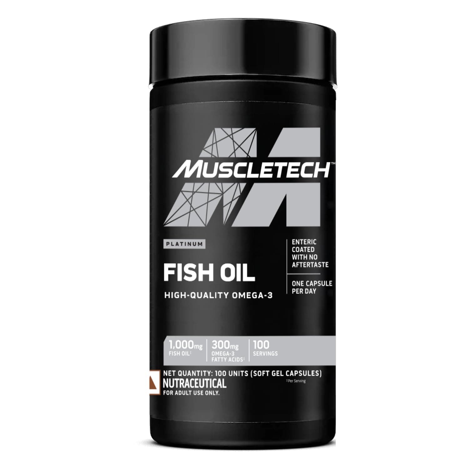 MuscleTech Platinum Fish Oil For Men And Women, 1000Mg Omega 3 With 180 Mg Epa & 120 Mg Dha For Heart, Joints & Brain Health, 100 Softgels, 1 count, 100 servings