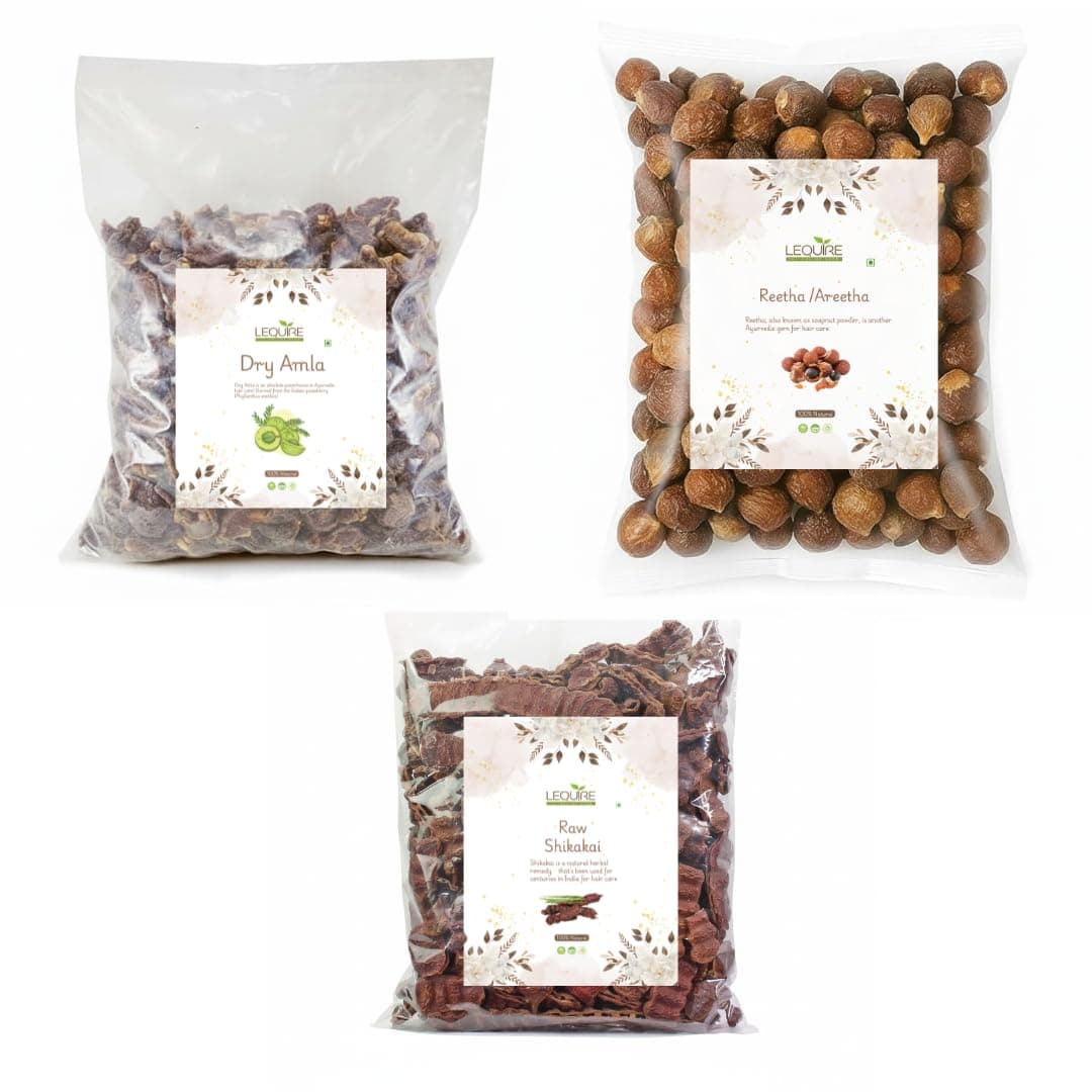 Lequire Amla, Reetha & Shikakai (Raw Whole Herbs) for Hair Care Combo Each 100Gram Total - 300g