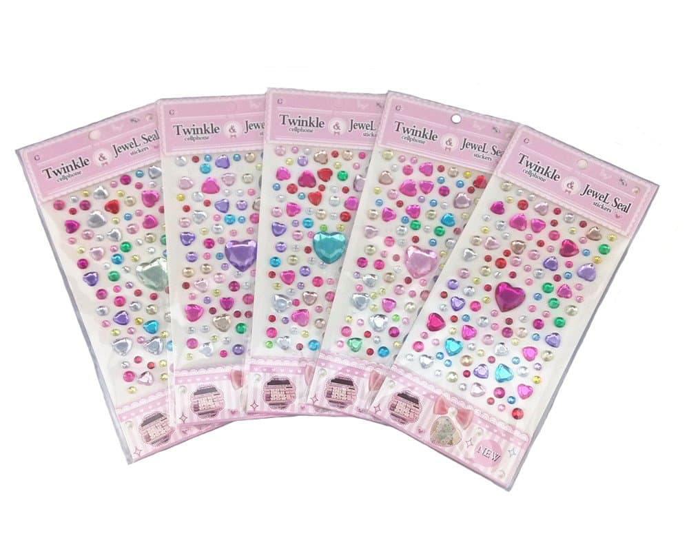 yueton 5 Sheets Colorful Heart and Round Style Assorted Size Self Adhesive Bling Rhinestone Craft Jewels Gem Diamond Sticker Embellishments