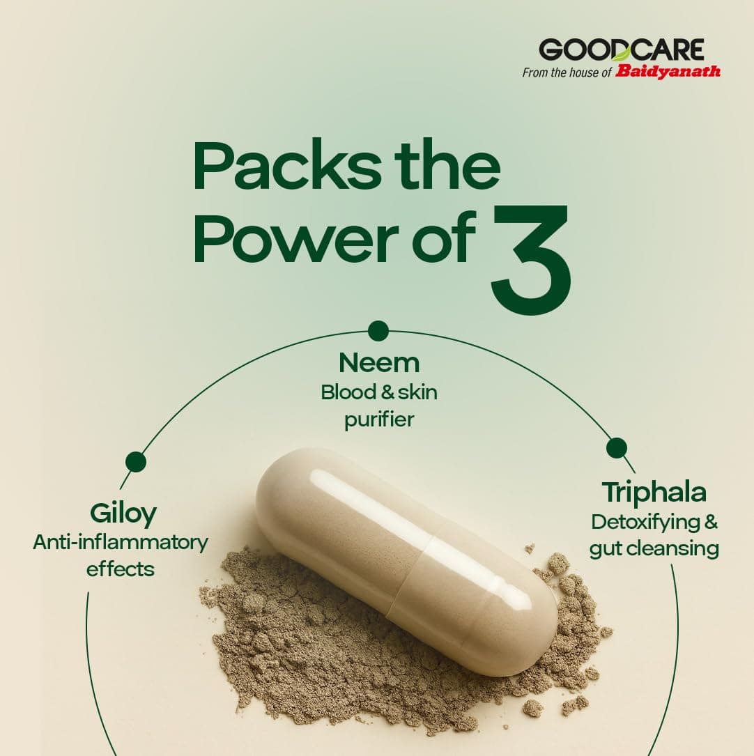 Goodcare Neem Guard 60 Capsules | With Neem, Giloy & Triphala | Fights Acne, Skin Infections & Boosts Immunity| Clinically Tested Formula