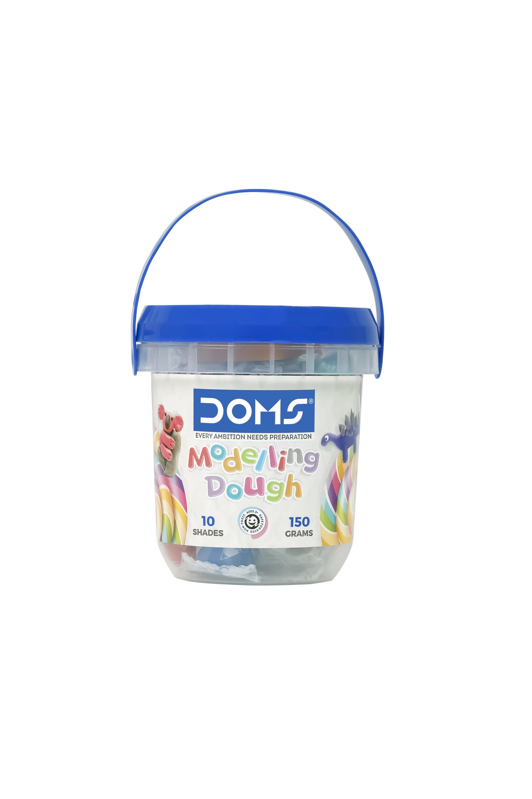DOMS Modelling Dough 10 Shades(150 GM) with 2 Toys & 1 Hand Roller | DIY Art & Craft Activity | Soft,Colourful Kneadable Dough