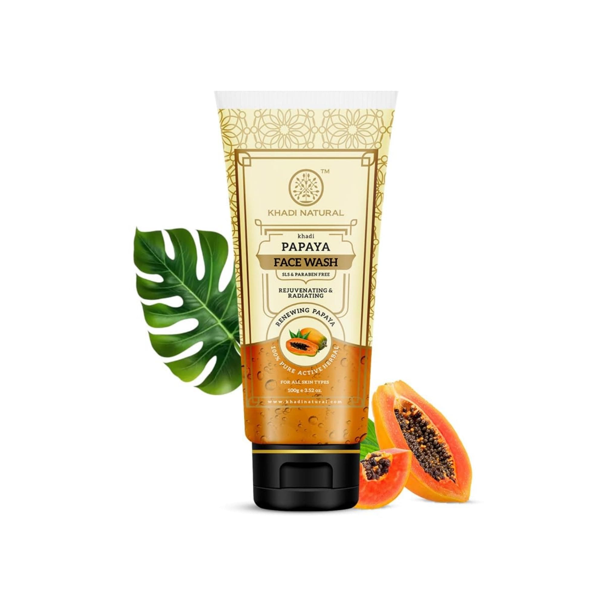 Khadi Natural Papaya Face Wash | Herbal Face Cleanser for Fresh & Healthy Looking Skin | Helps Remove Dirt, Oil & Impurities | Gentle Daily Skin Care Formula | Suitable for Men & Women | For All Skin Types | 210ml