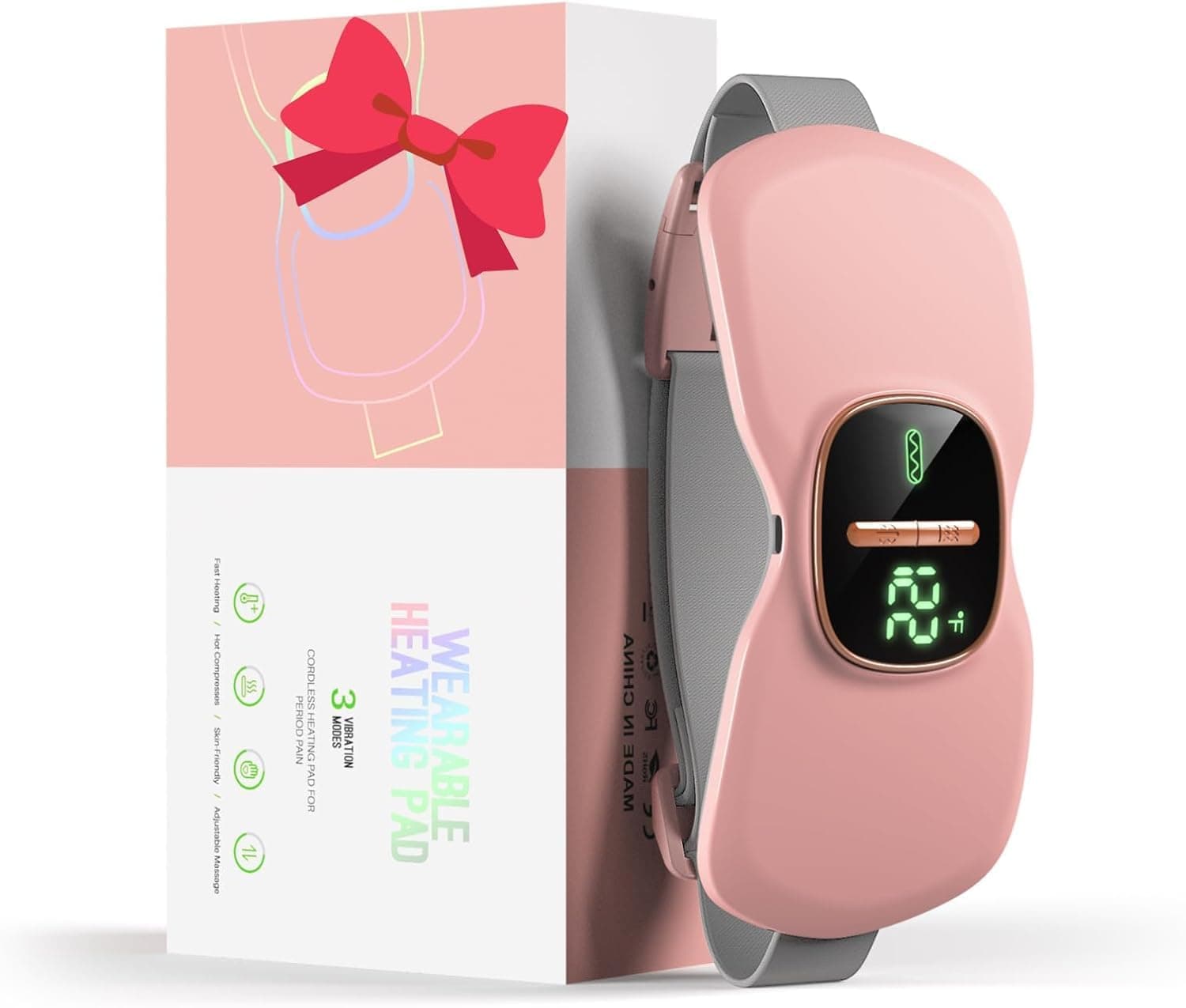 SELLASTIC Period Cramp Relief Massager | Portable Cordless Menstrual Pain Massage with 3 Heat Modes & 3 Massage Modes | Bigger Front LED Display with Battery & Temperature Indication | Back & Belly Heating Pad for Women - 1 Year Warranty