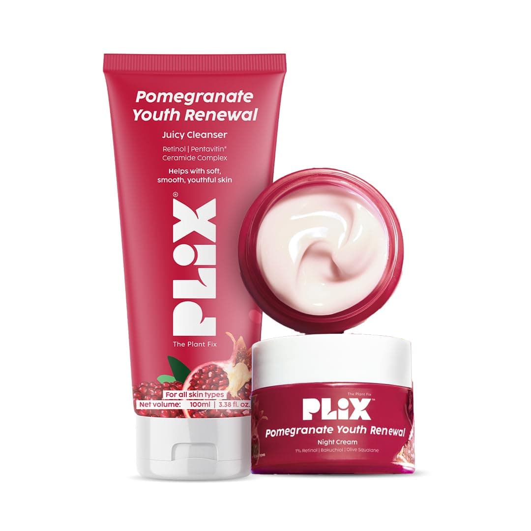 PLIX Pomegranate Youth Renewal Face Care Combo | Juicy Cleanser & Retinol Cream | Reduces Fine Lines & Wrinkles | With Retinol GS 50, Bakuchi Oil & Pentavitin