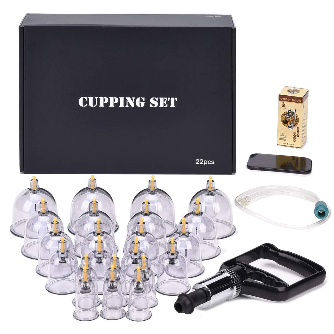 minimuch Cupping Set, 22-Cup Professional Chinese Acupoint Cupping Therapy Kit with Vacuum Magnetic Pump, Gua Sha Scraping Tool, Massage Oil