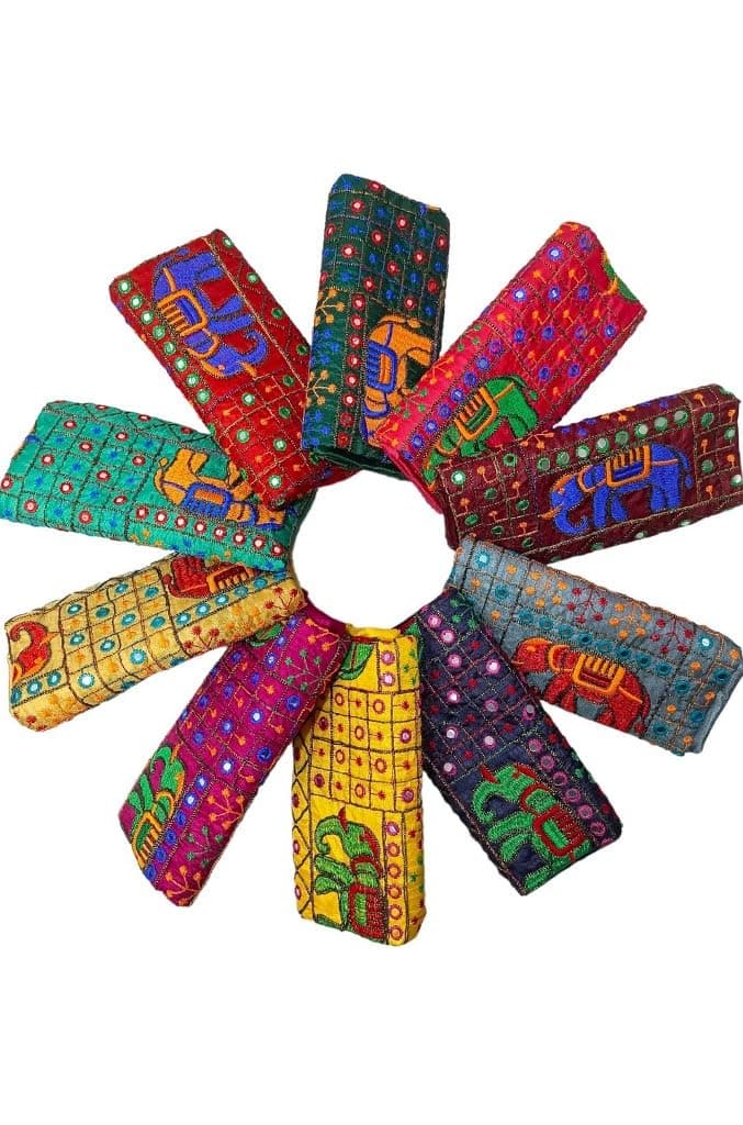 AASHIRWAD Women's Silk Unstitched 1 meters Each | Hathi Embroidered Mirror work Blouse Materials (Multicolour)- Navratri Special, Durga Puja Special, Oti Bharan, Ugadi (Pack of 10 Pieces) - Design 3